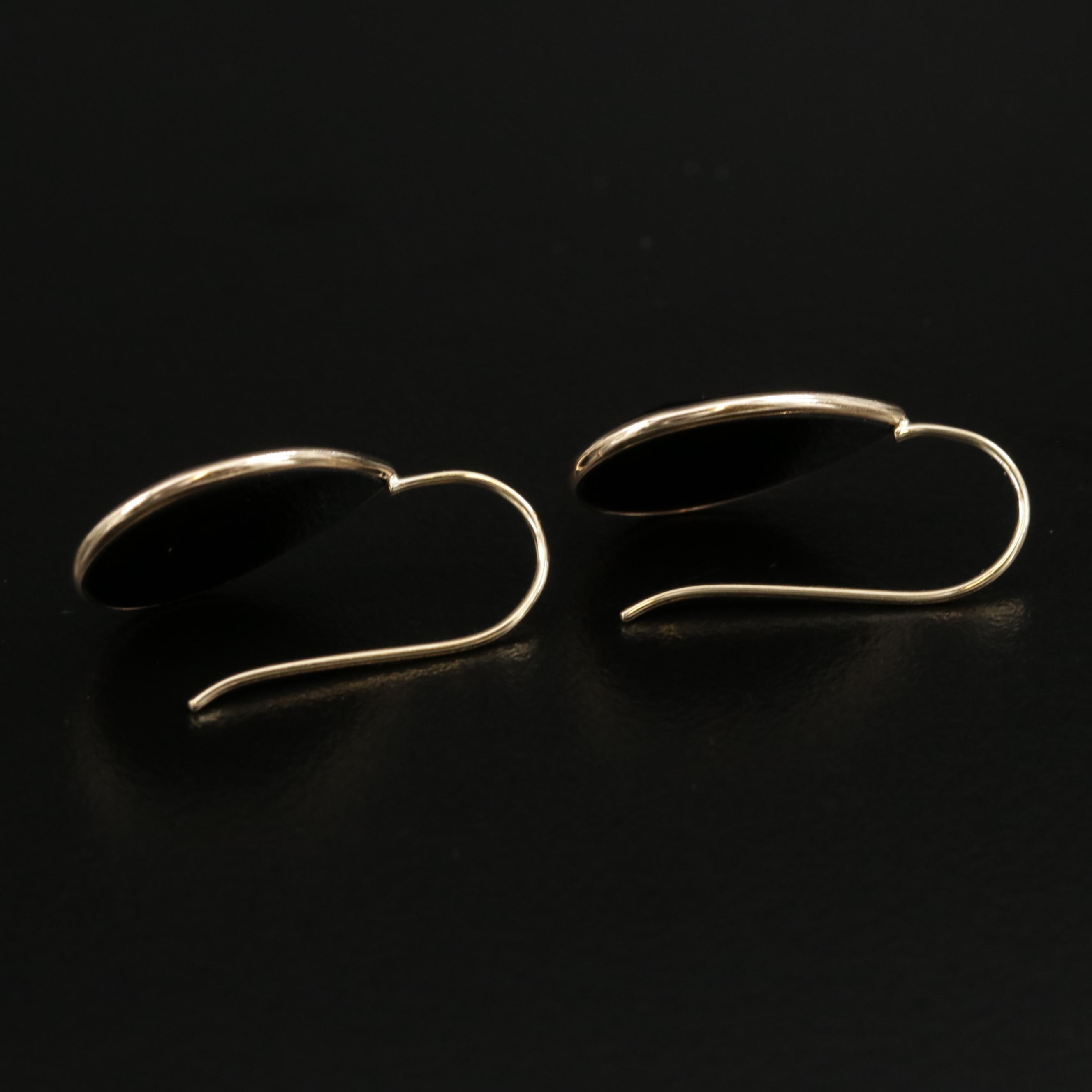 14K Yellow Gold Onyx Drop Earrings