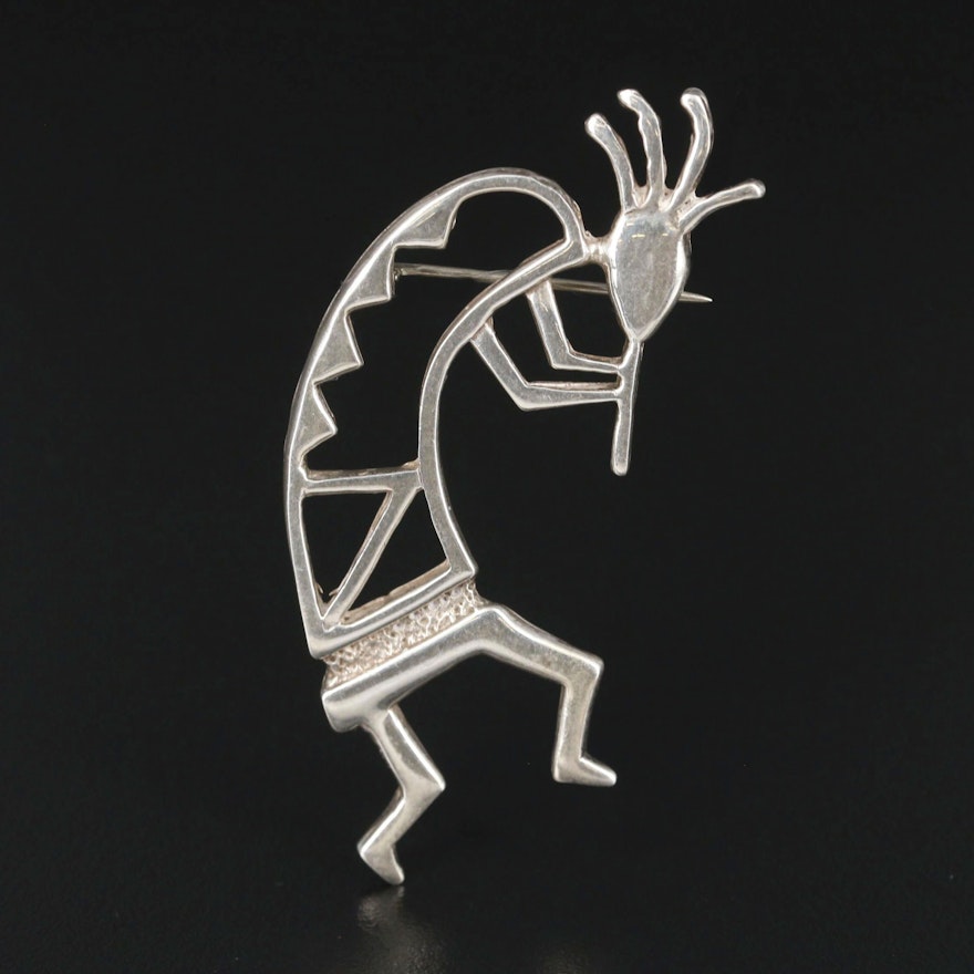 Signed Sterling Silver Kokopelli Brooch