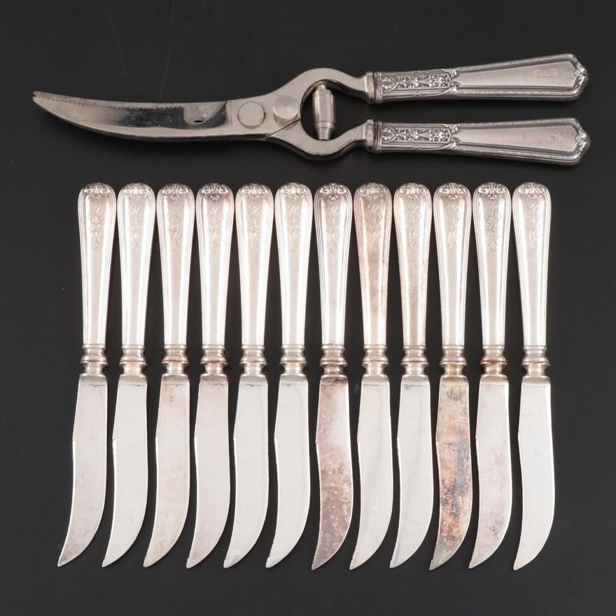 Sterling-Handled Kitchen Shears and Fruit Knives