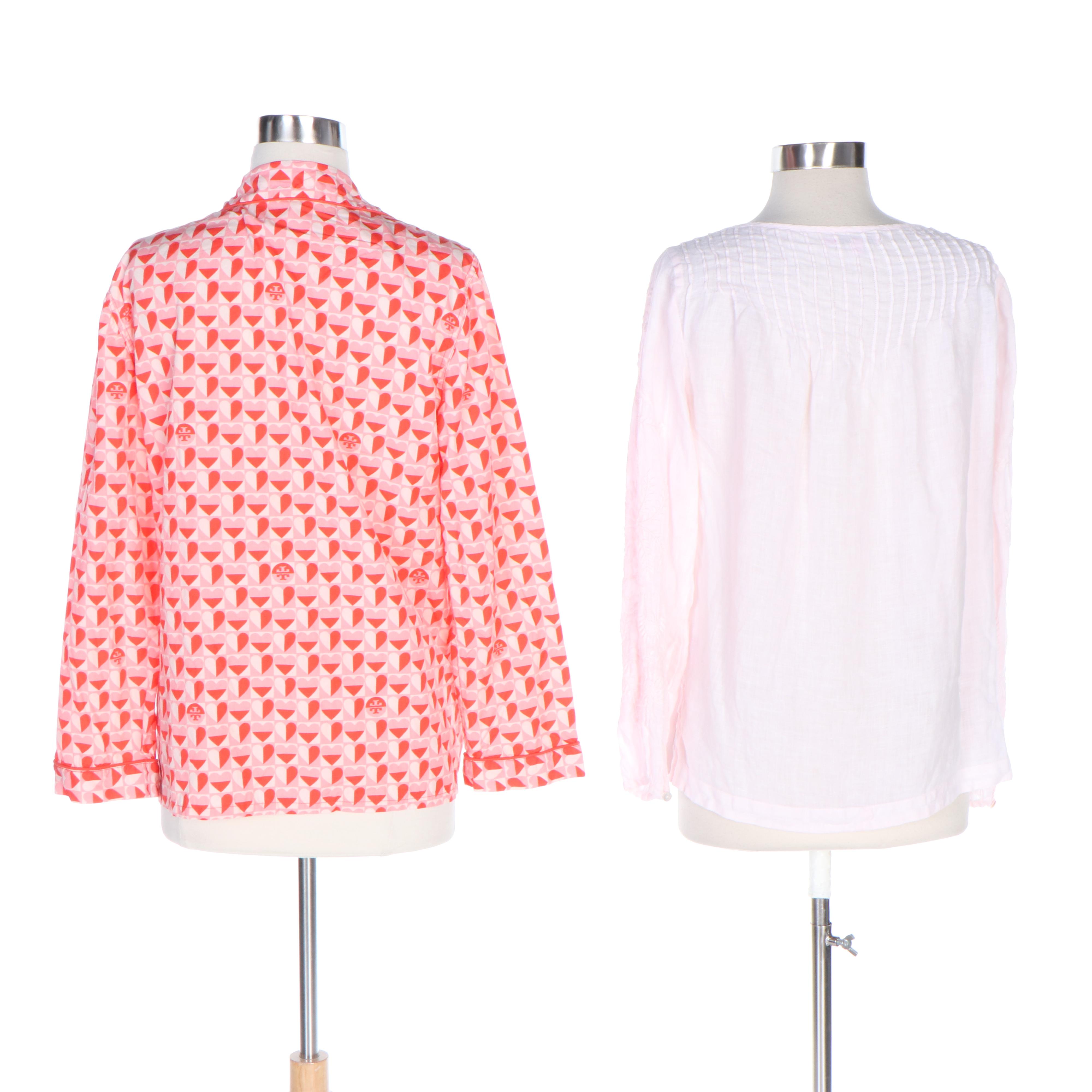 Calypso Embroidered Linen Blouse and Tory Burch Heart Print Pajama Top