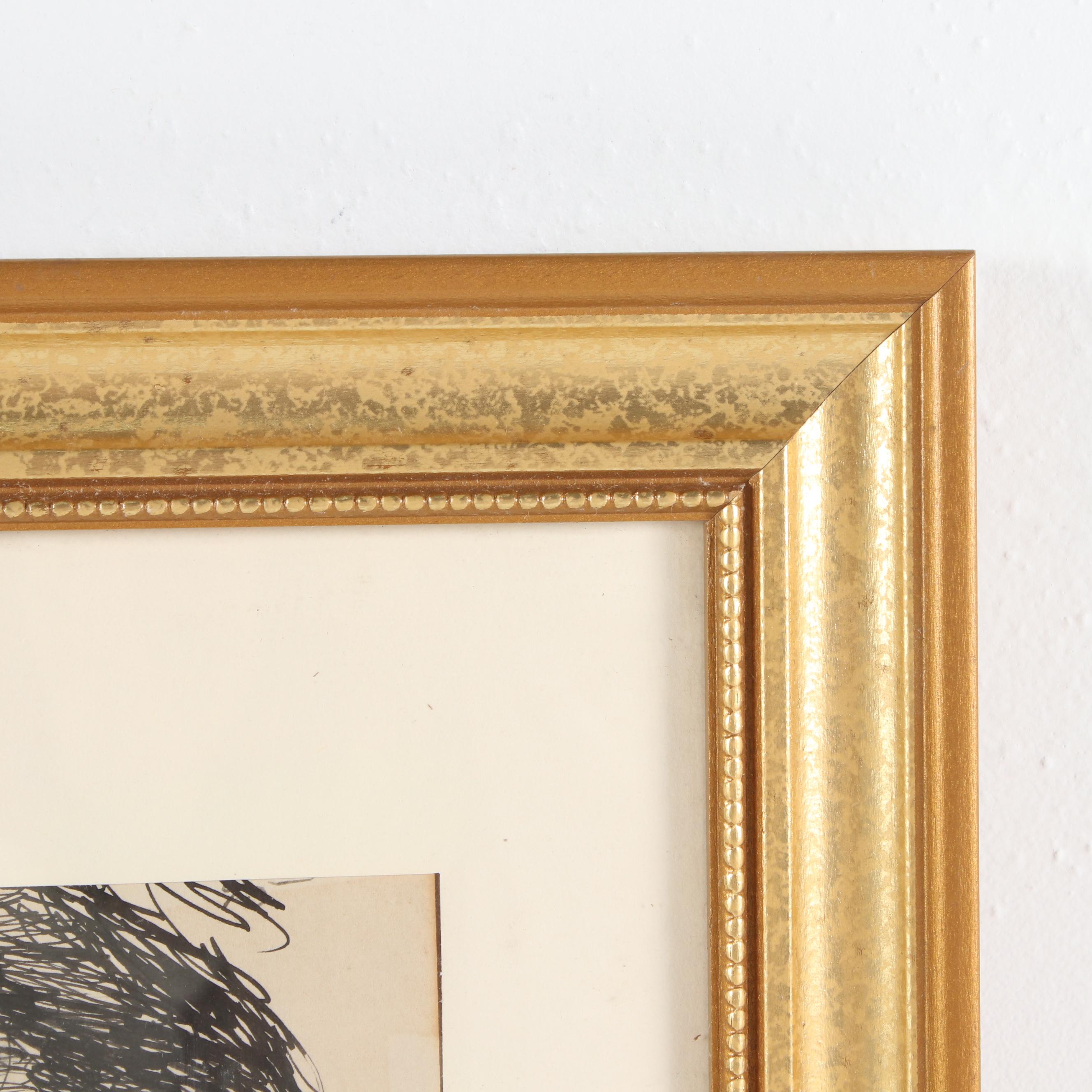 Self-Portrait Ink Drawing Attributed to Emerson Burkhart, Mid-20th Century