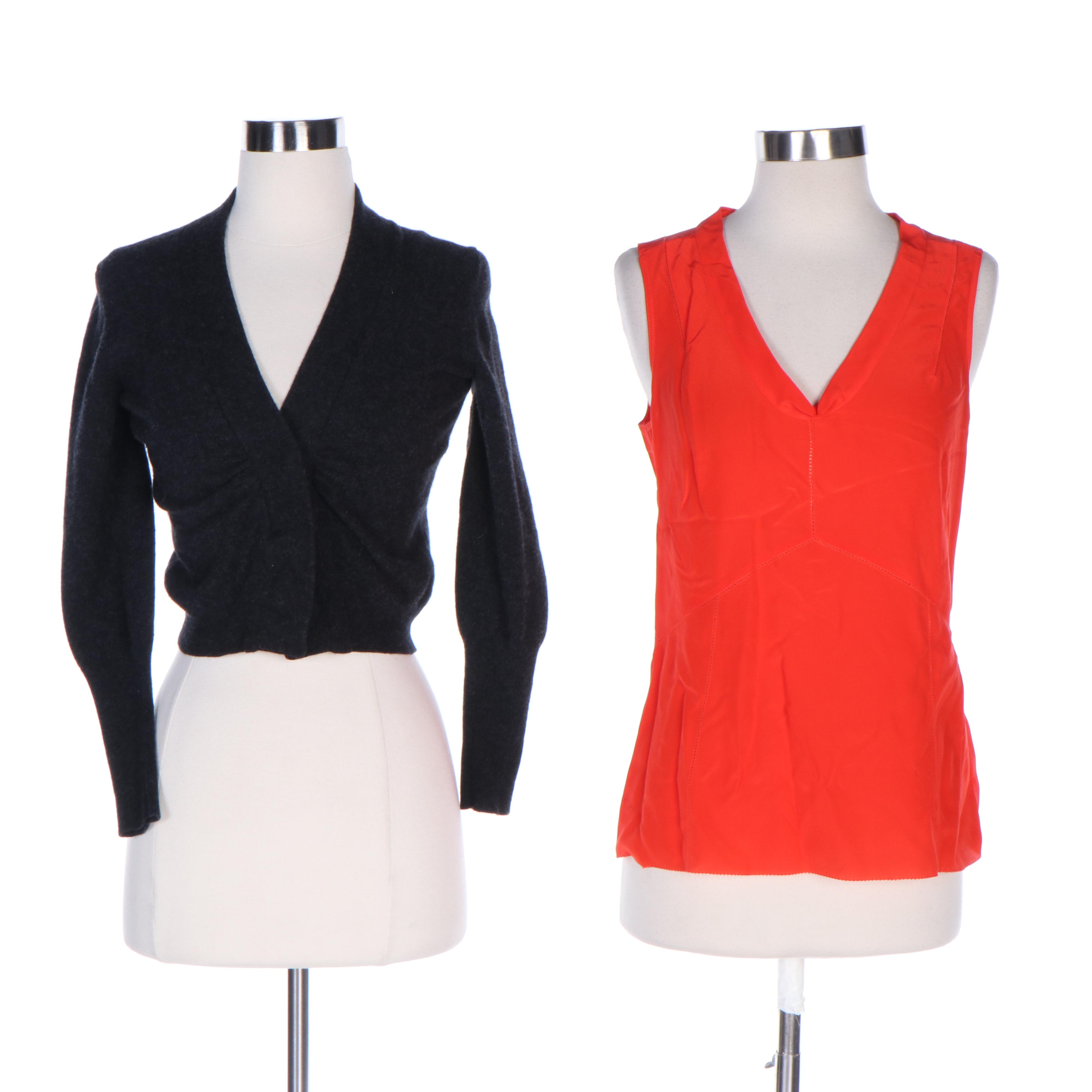 Rivamonti Wool/Silk Blend Cardigan and Tory Burch Silk Sleeveless Blouse
