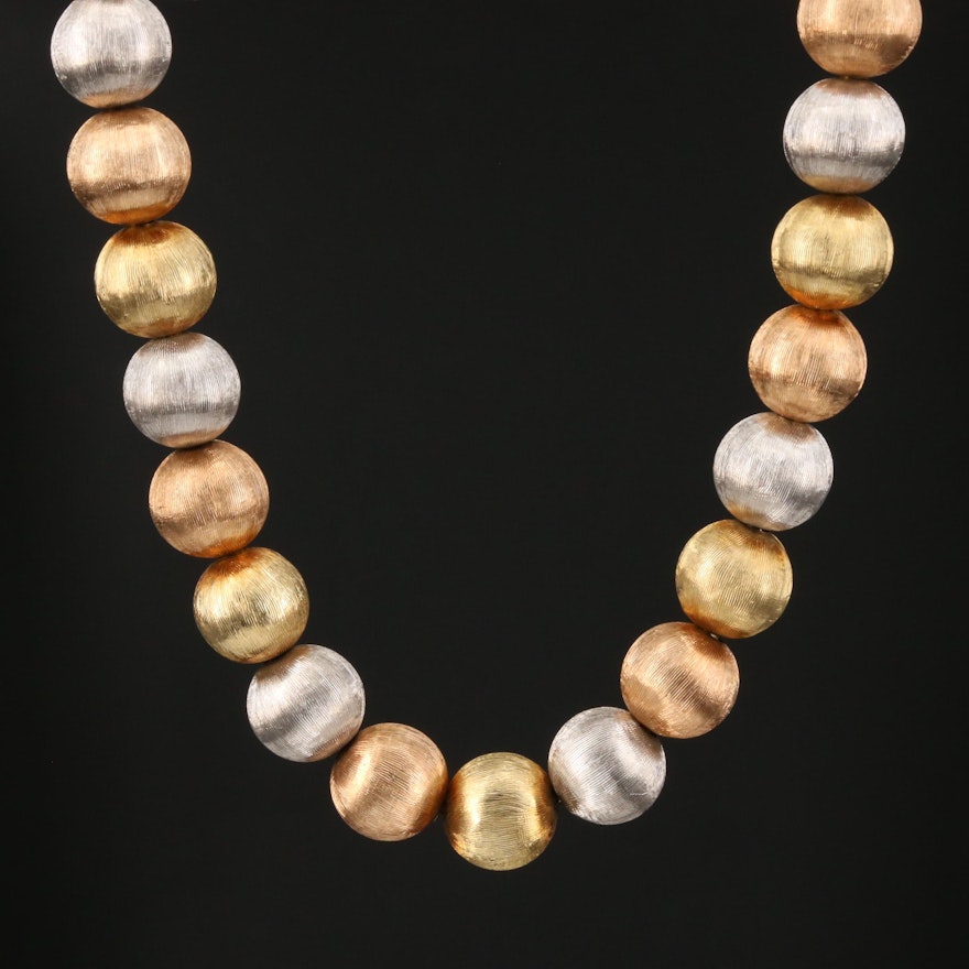 14K Tri-Color Gold Florentine Beaded Necklace