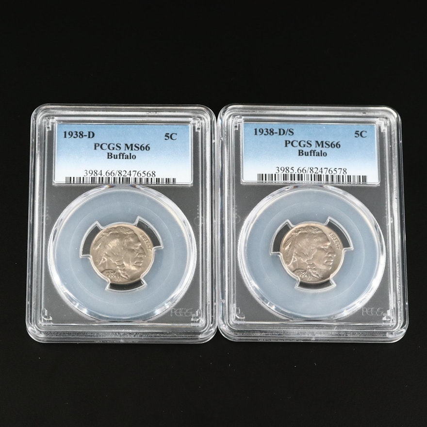 PCGS Graded MS66 1938-D and 1938-D/S Buffalo Nickels