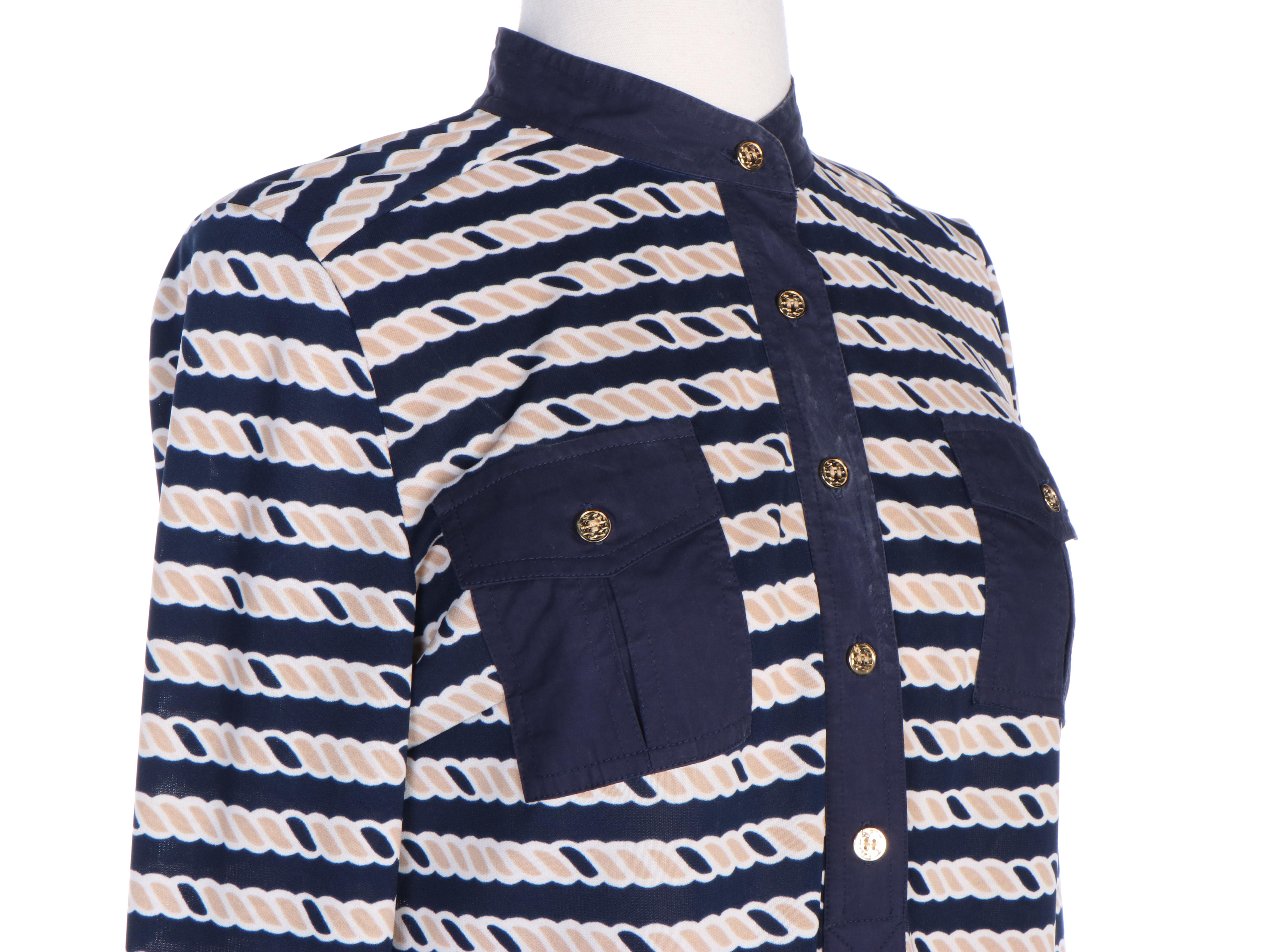 Tory Burch Rope Print Shift Dress with Navy Blue Trim