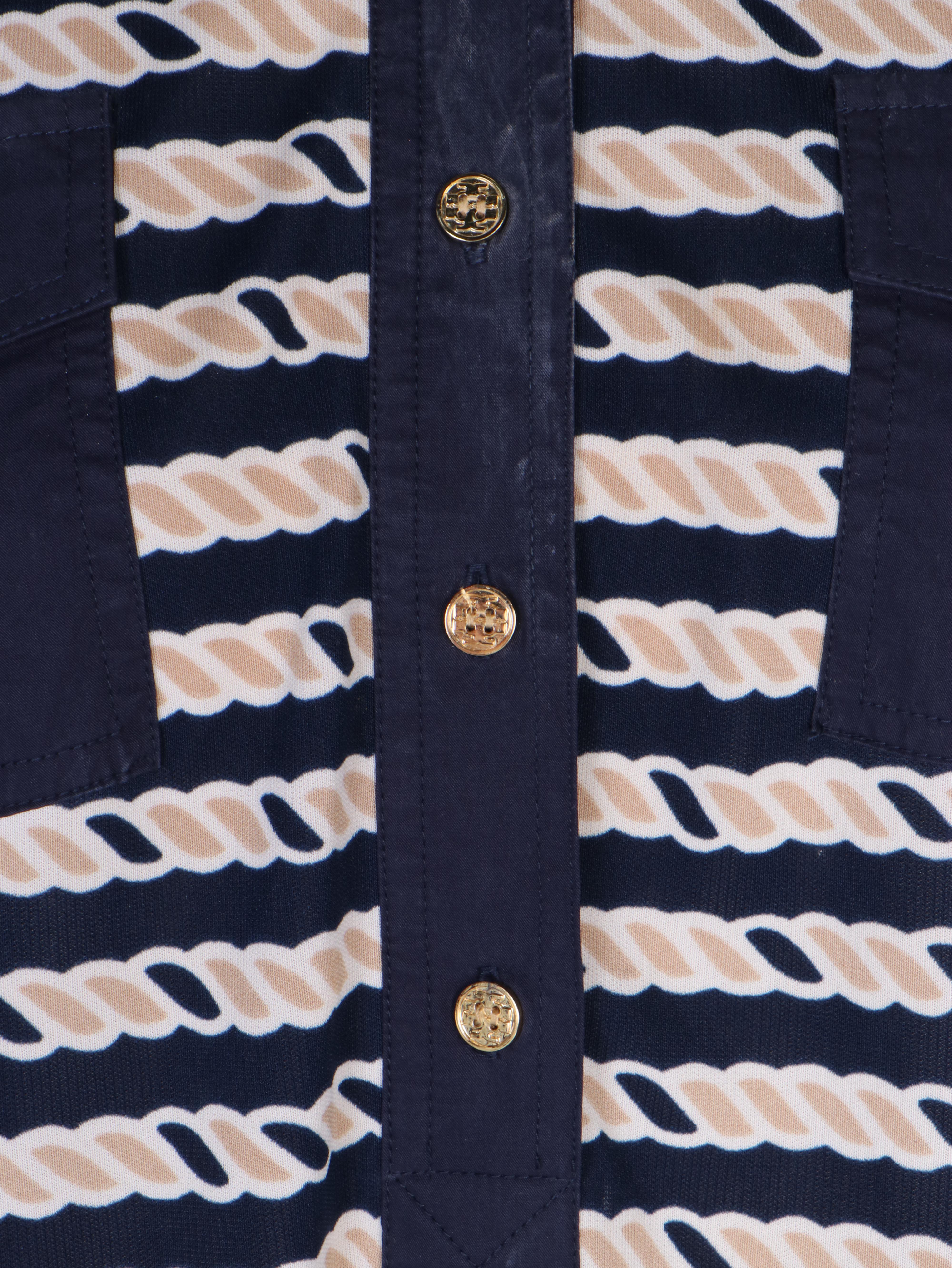 Tory Burch Rope Print Shift Dress with Navy Blue Trim