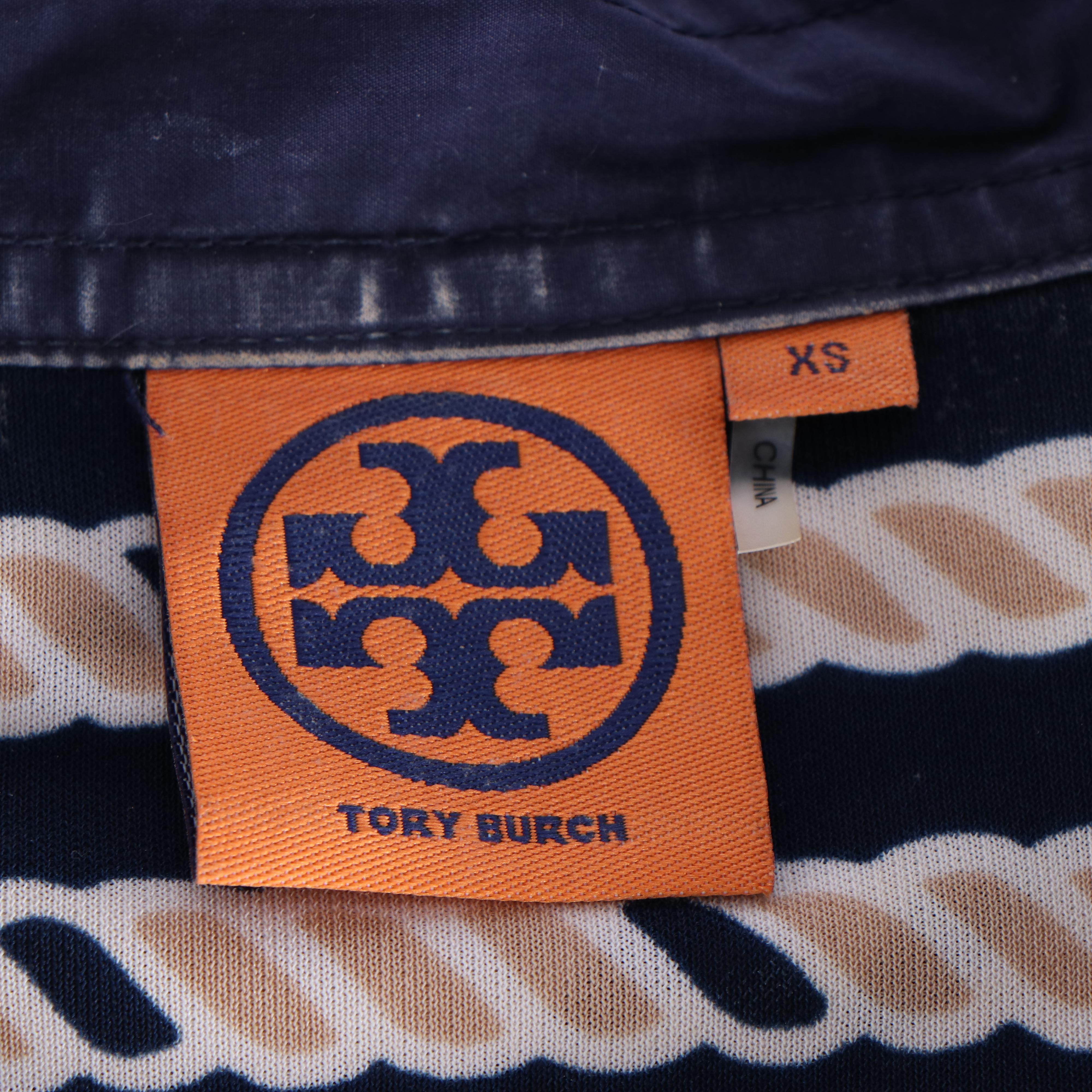 Tory Burch Rope Print Shift Dress with Navy Blue Trim