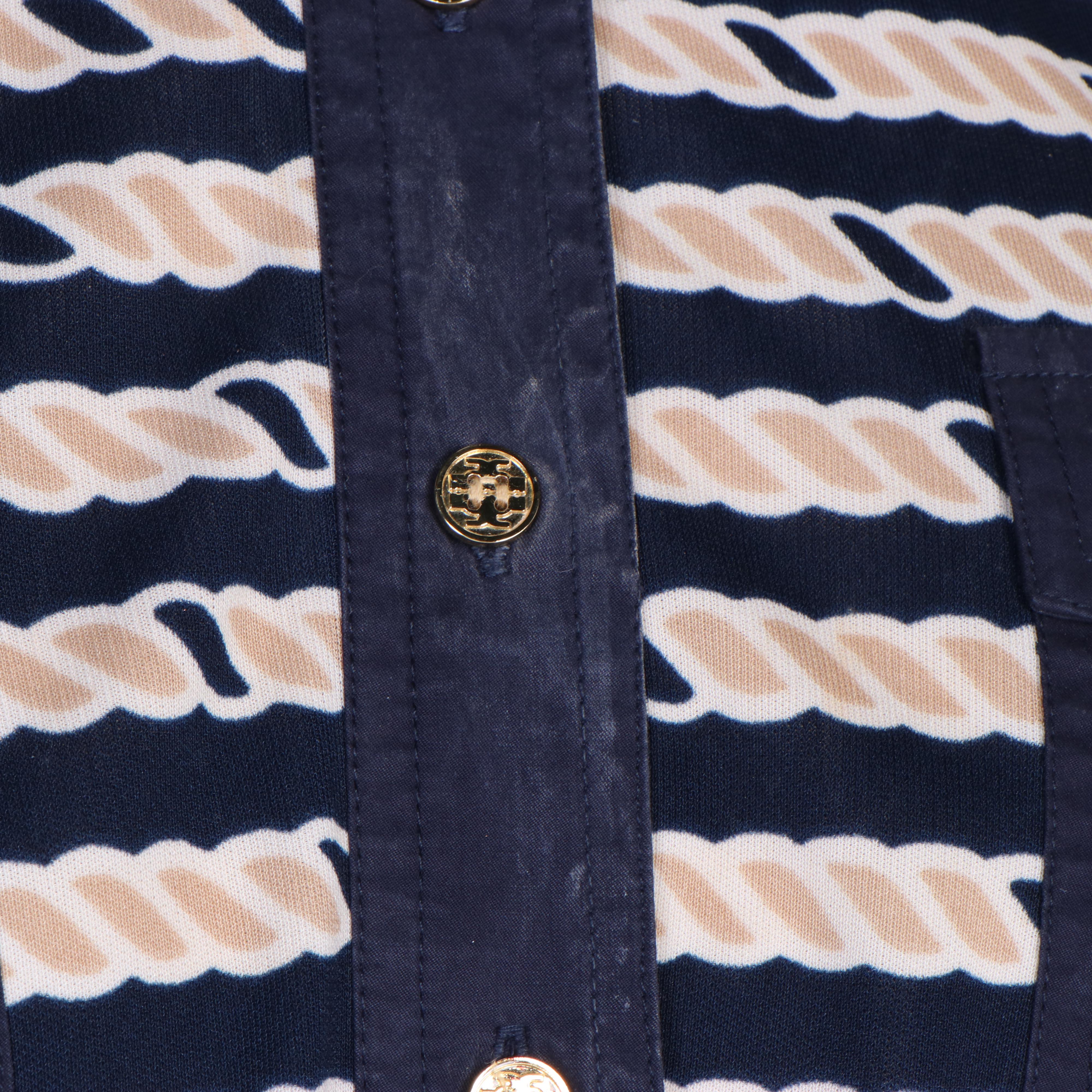 Tory Burch Rope Print Shift Dress with Navy Blue Trim