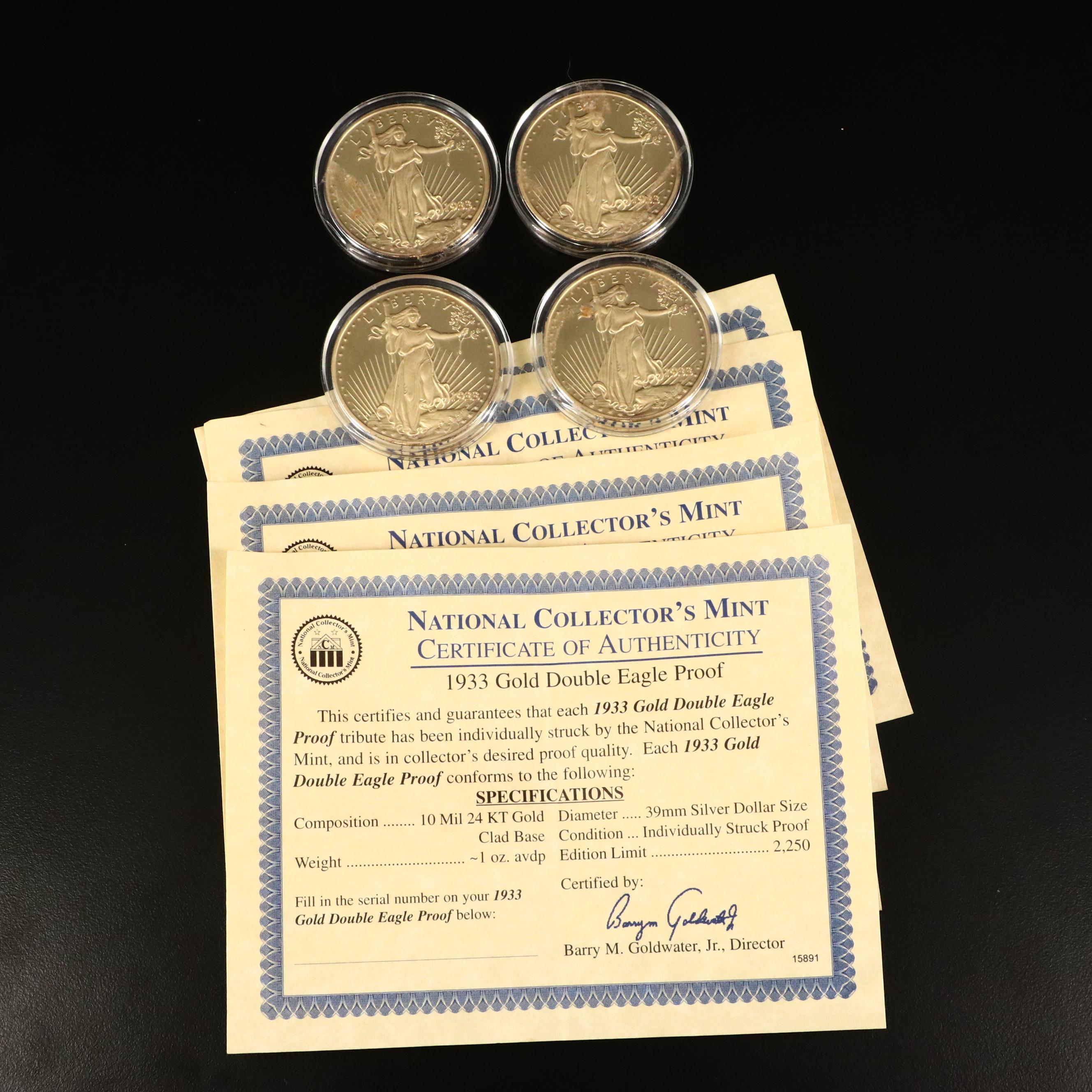 Four 1933 Gold Double Eagle Replicas