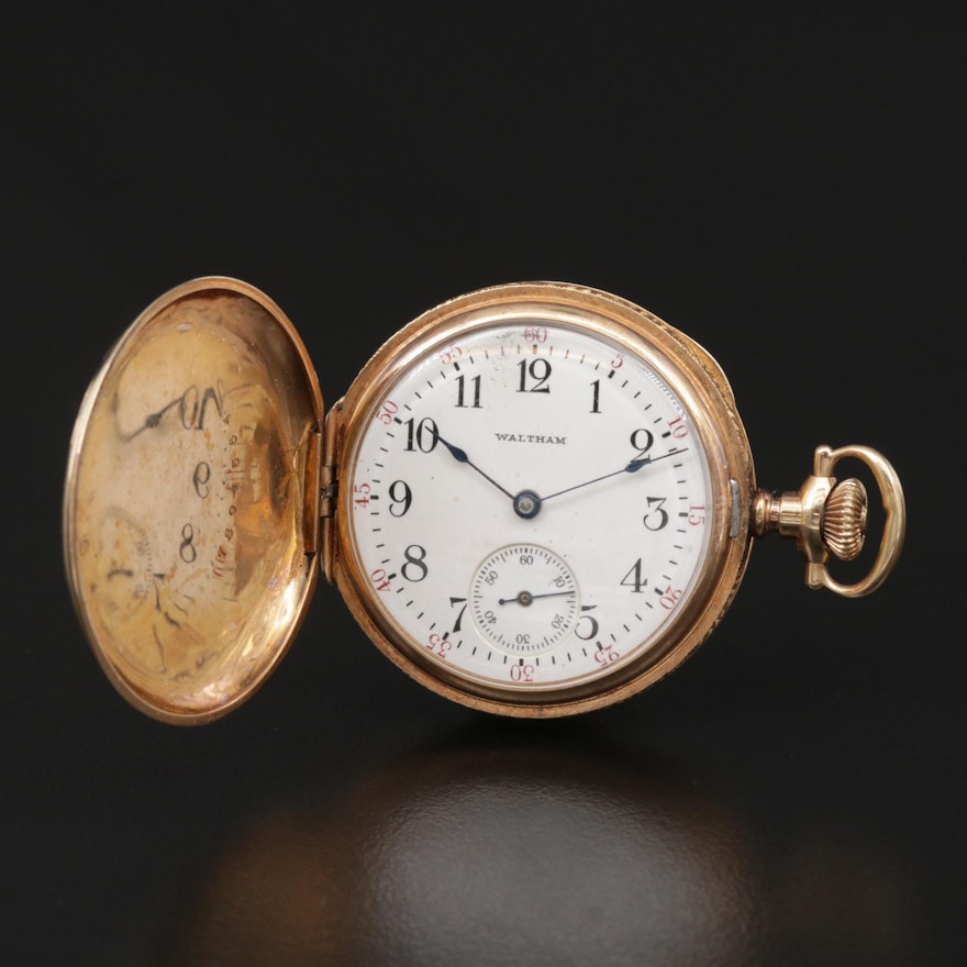 1908 14K Gold Waltham Hunting Case Pocket Watch