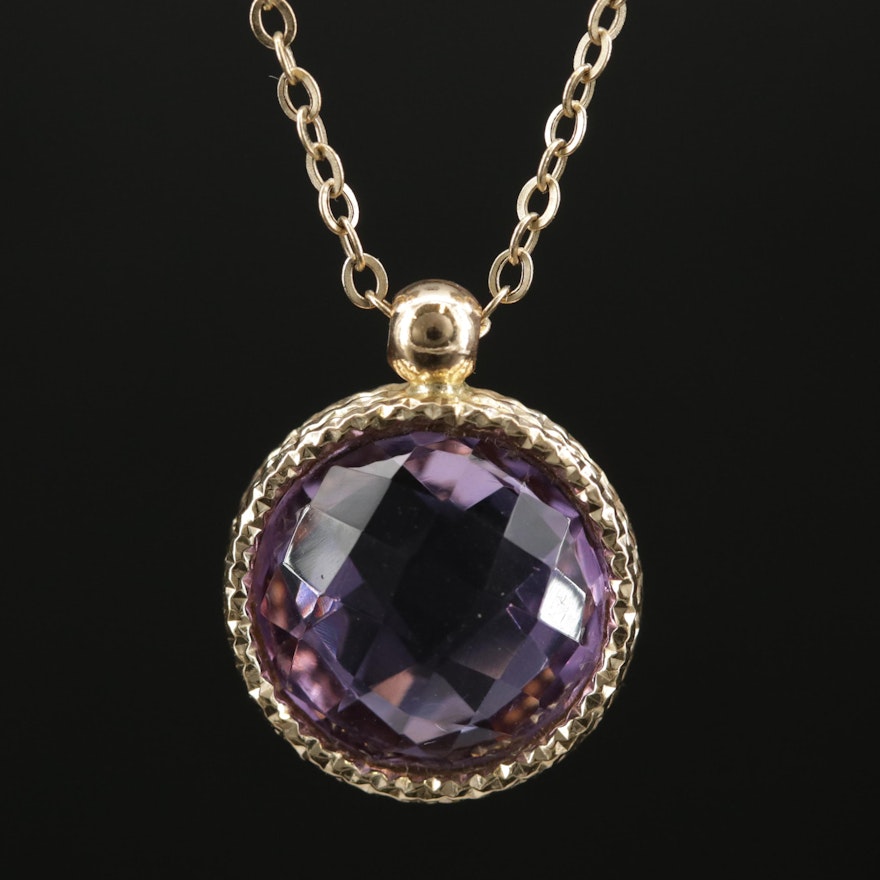 14K Yellow Gold Amethyst Pendant Necklace