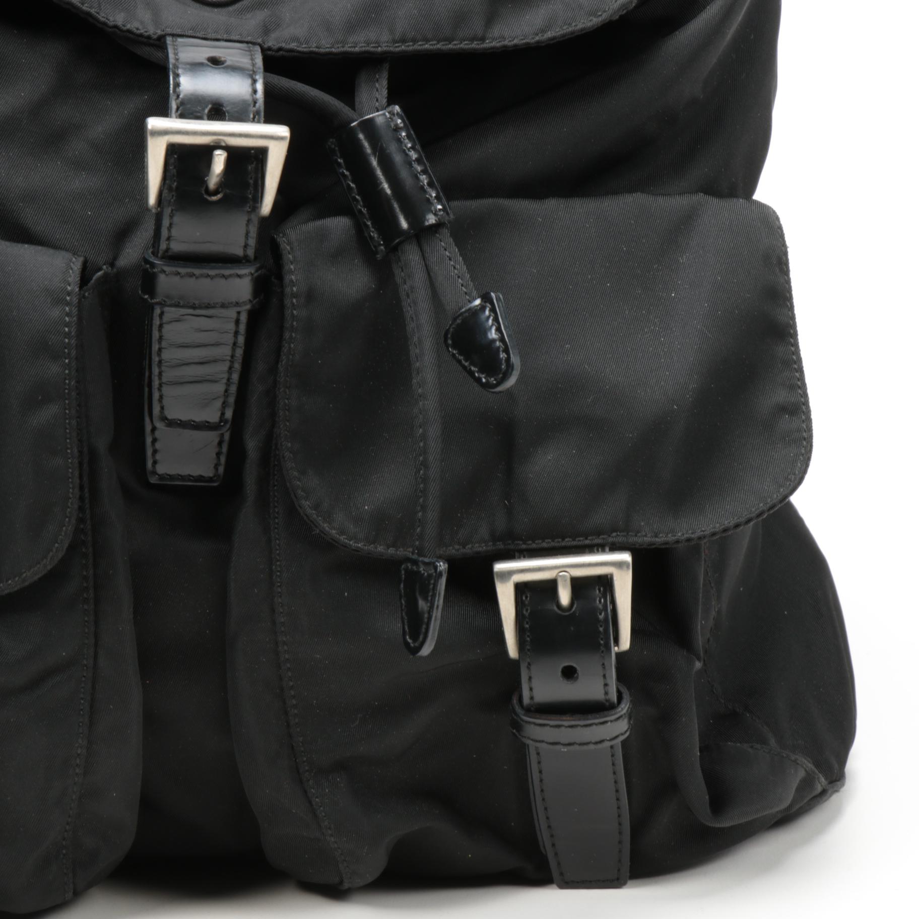 Prada Black Tessuto Nylon and Leather Backpack Purse