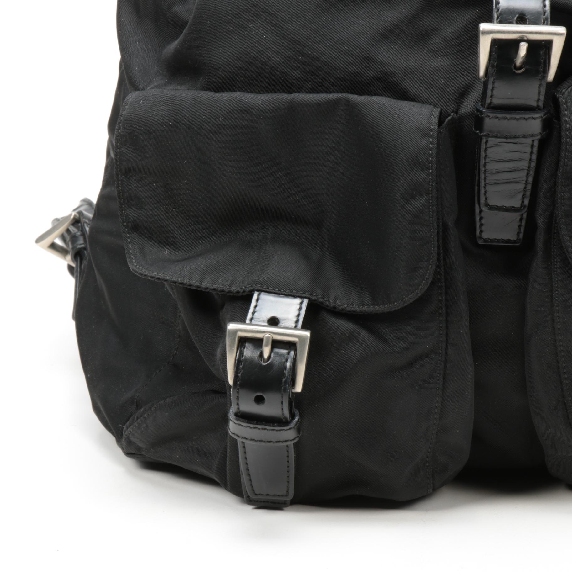 Prada Black Tessuto Nylon and Leather Backpack Purse
