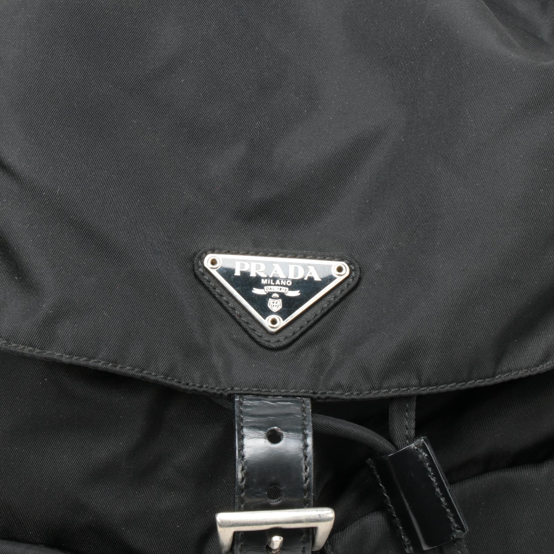 Prada Black Tessuto Nylon and Leather Backpack Purse