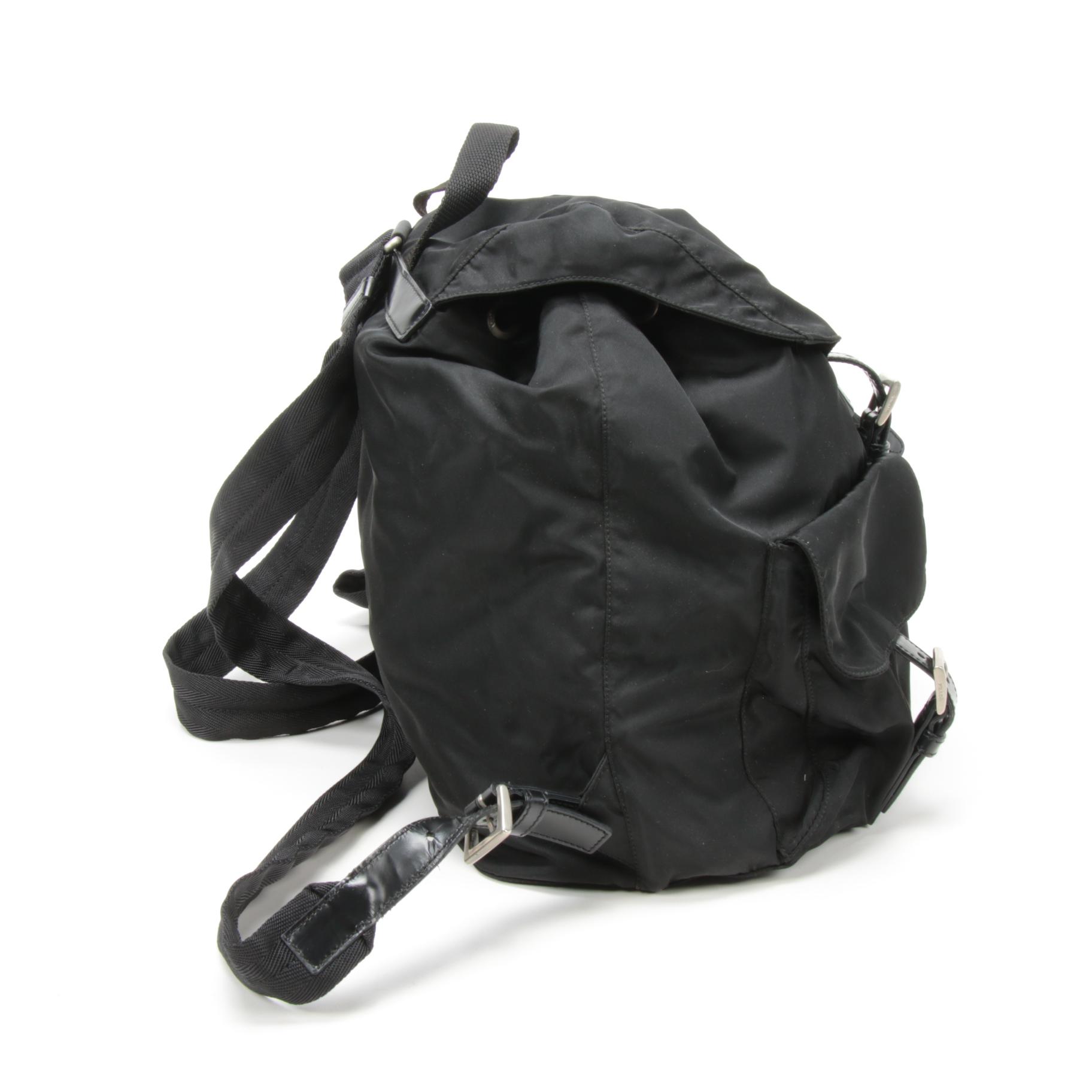 Prada Black Tessuto Nylon and Leather Backpack Purse
