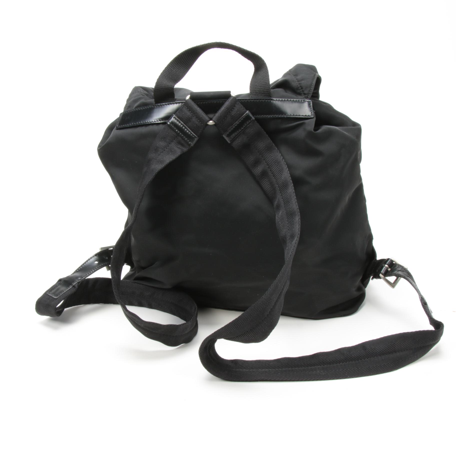 Prada Black Tessuto Nylon and Leather Backpack Purse
