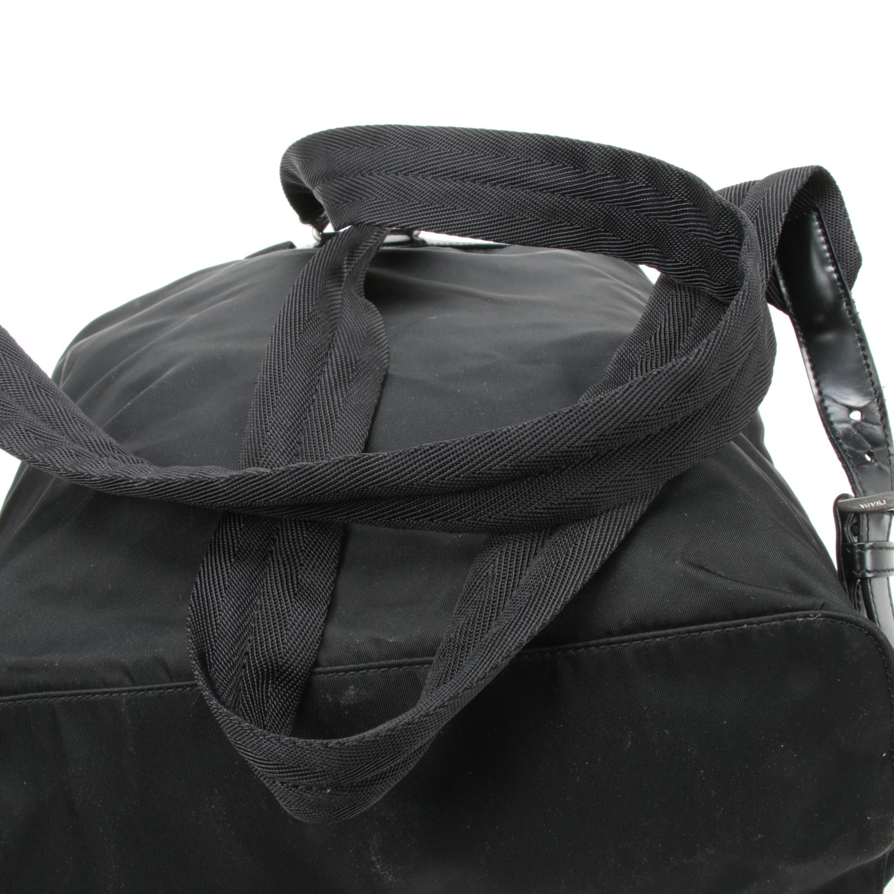 Prada Black Tessuto Nylon and Leather Backpack Purse