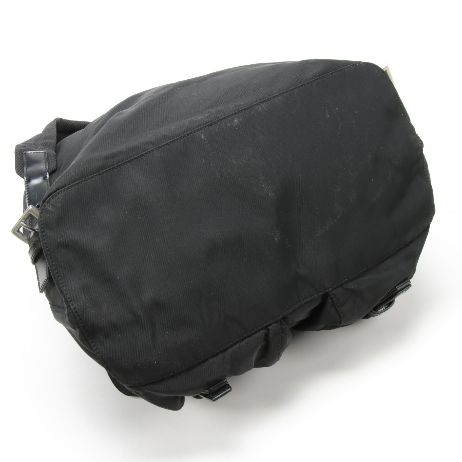 Prada Black Tessuto Nylon and Leather Backpack Purse