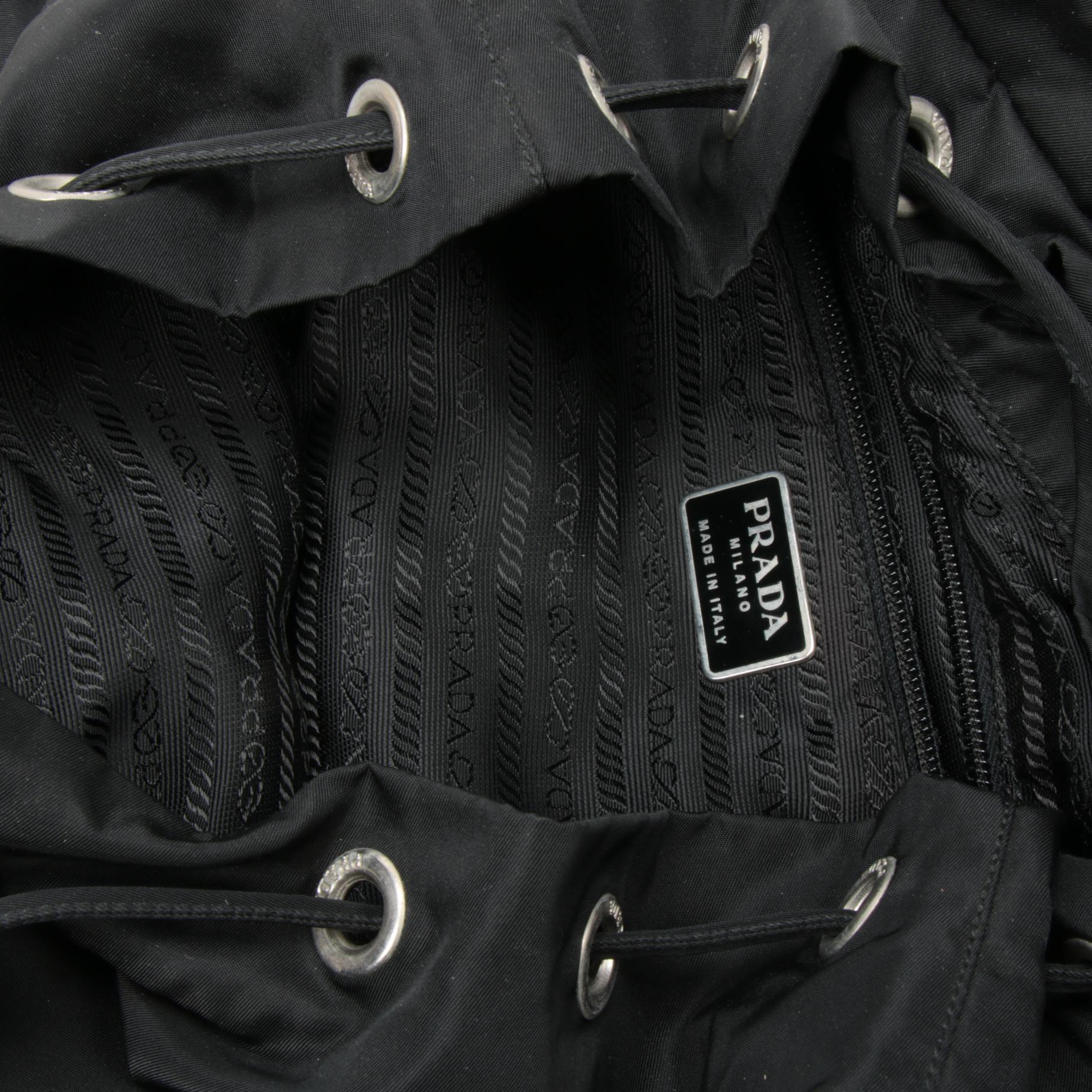 Prada Black Tessuto Nylon and Leather Backpack Purse