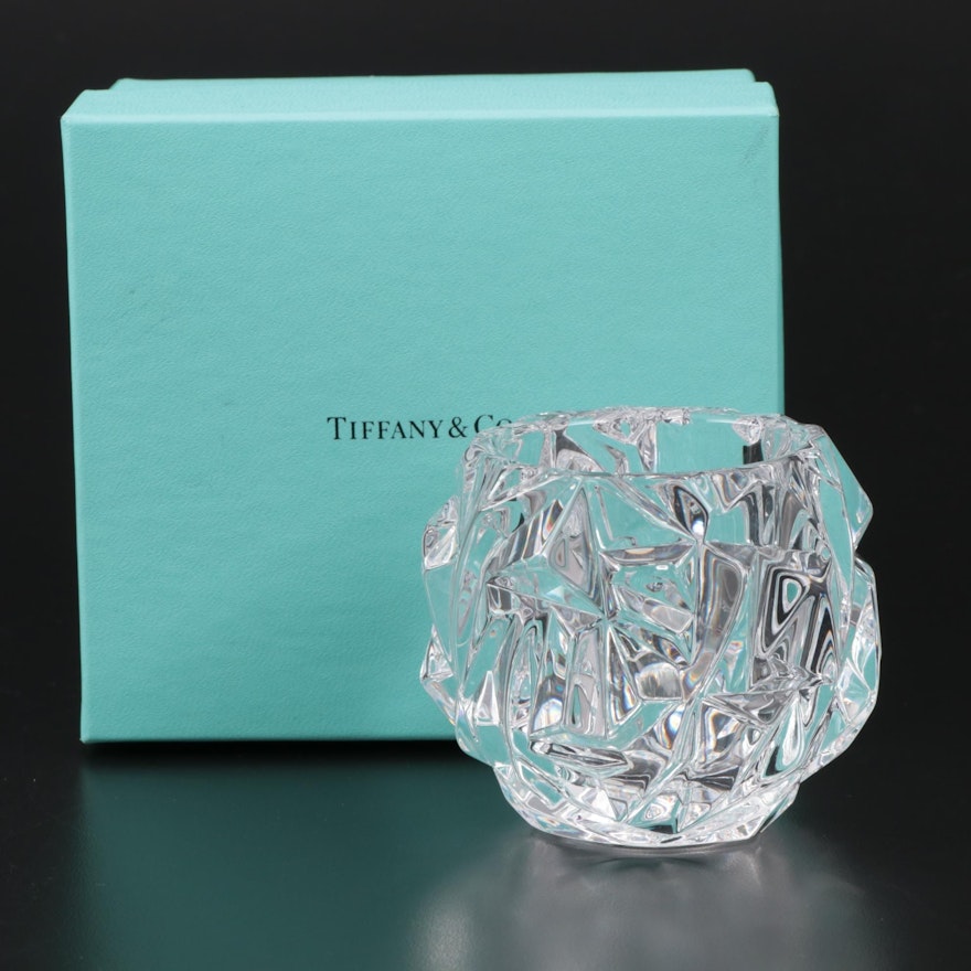 Tiffany & Co. "Rock Cut" Crystal Votive Candle Holder with Box