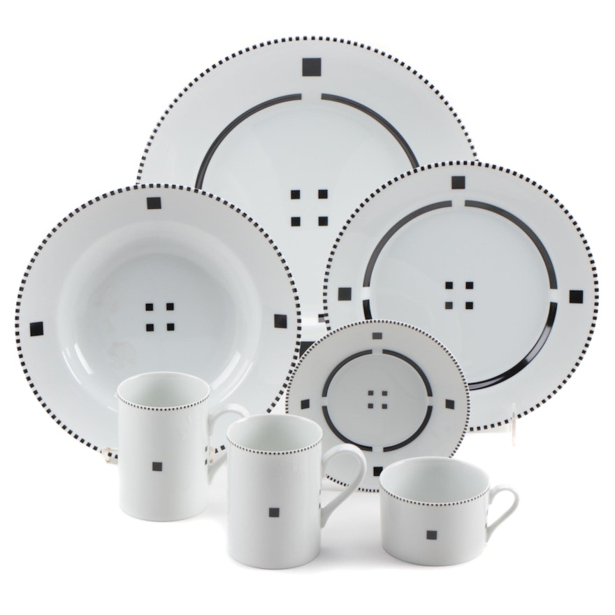 Gwathmey Siegel for Swid Powell "Tuxedo" Porcelain Dinnerware Pieces, 1994-1998