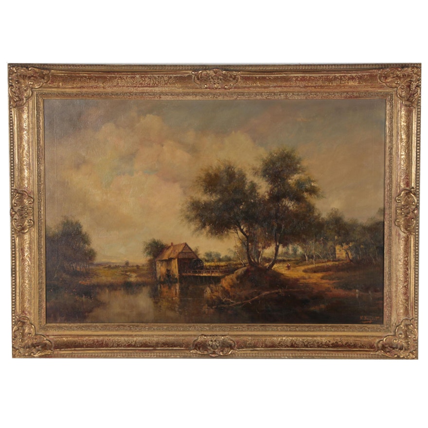 Nicholas Briganti Oil Painting "The Old Mill", Late 19th Century