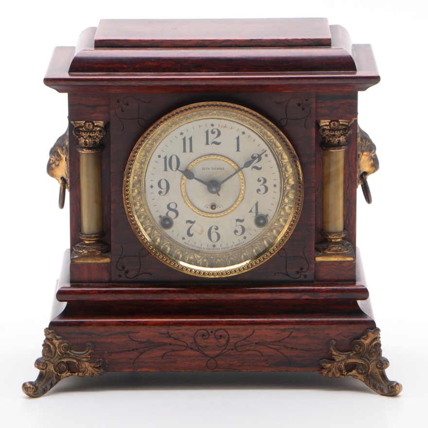 Seth Thomas Neoclassical Adamantine Mantel Clock,  Patent Date 1880