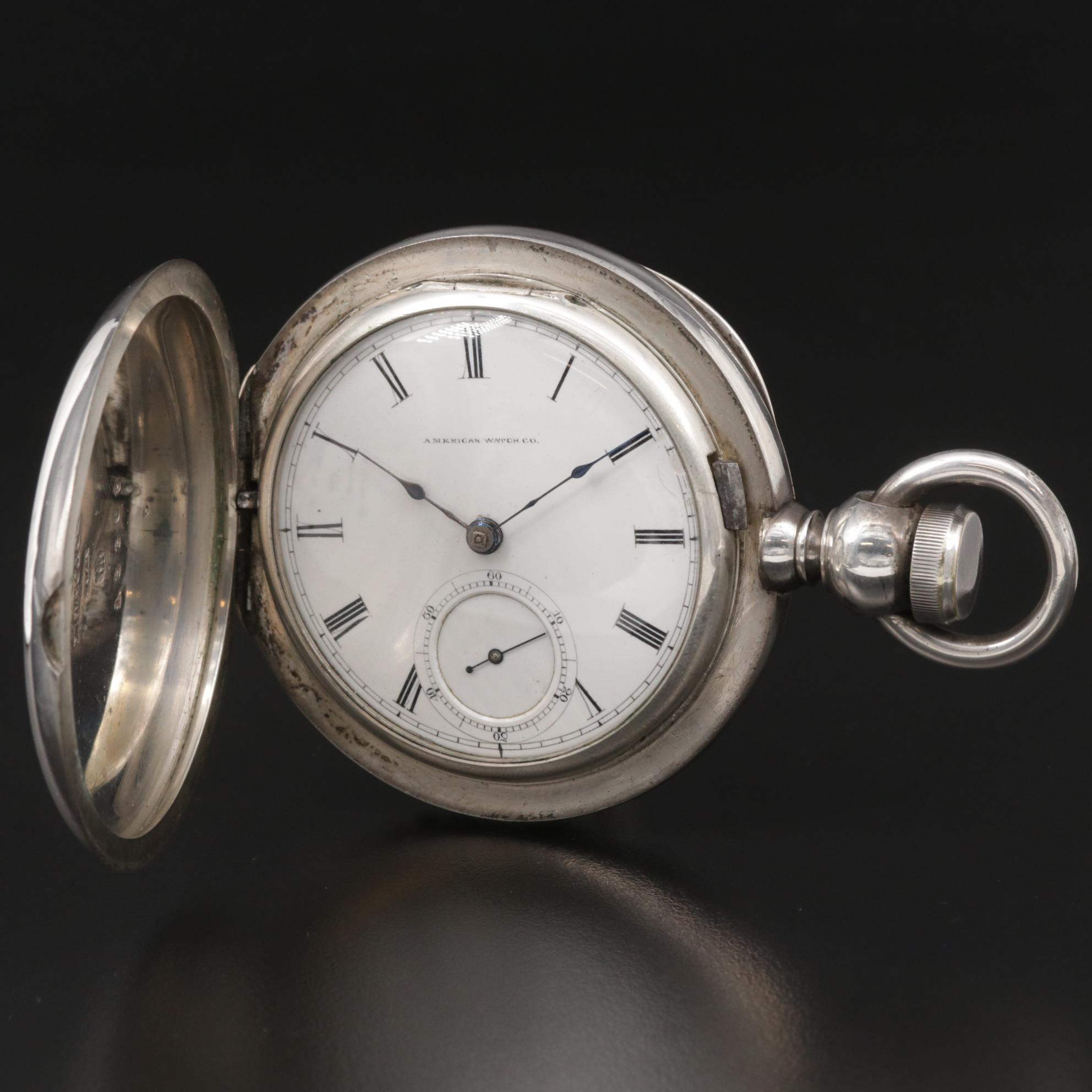 Waltham 900 Silver Key Set Hunting Case Pocket Watch, Antique