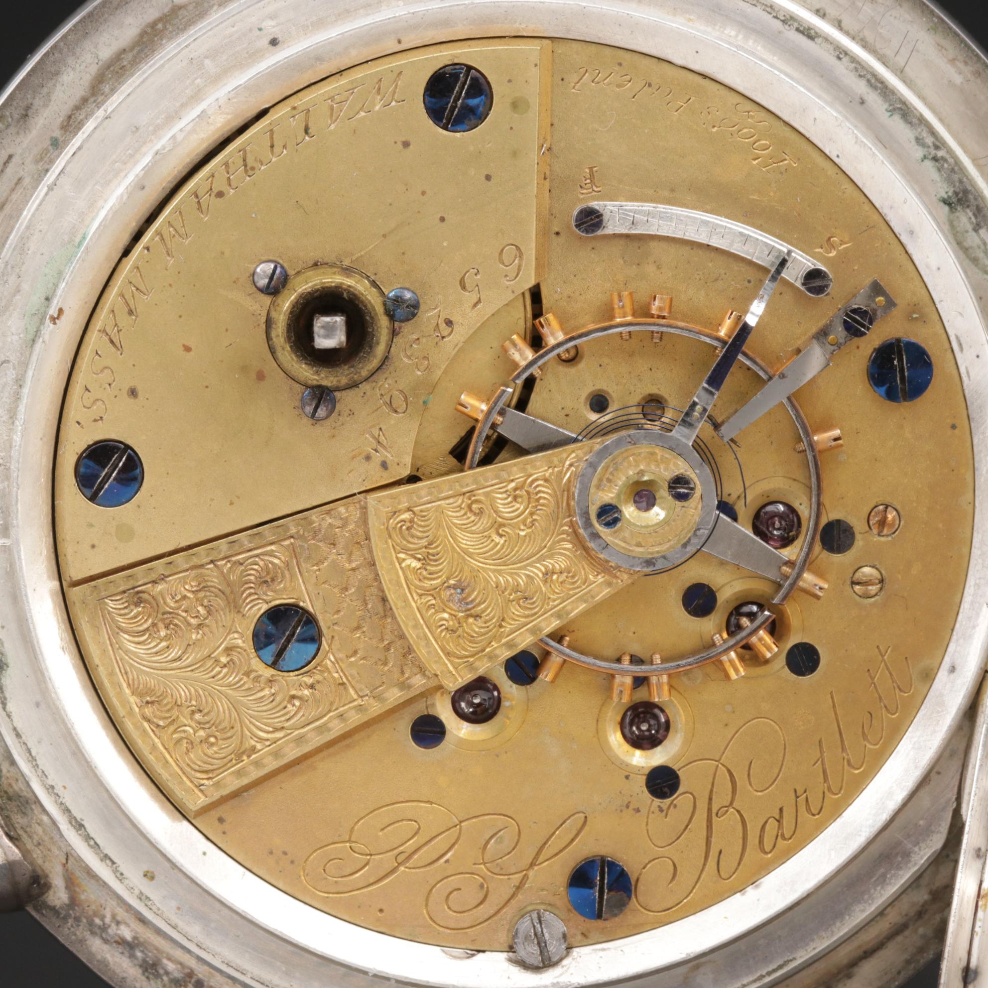 Waltham 900 Silver Key Set Hunting Case Pocket Watch, Antique