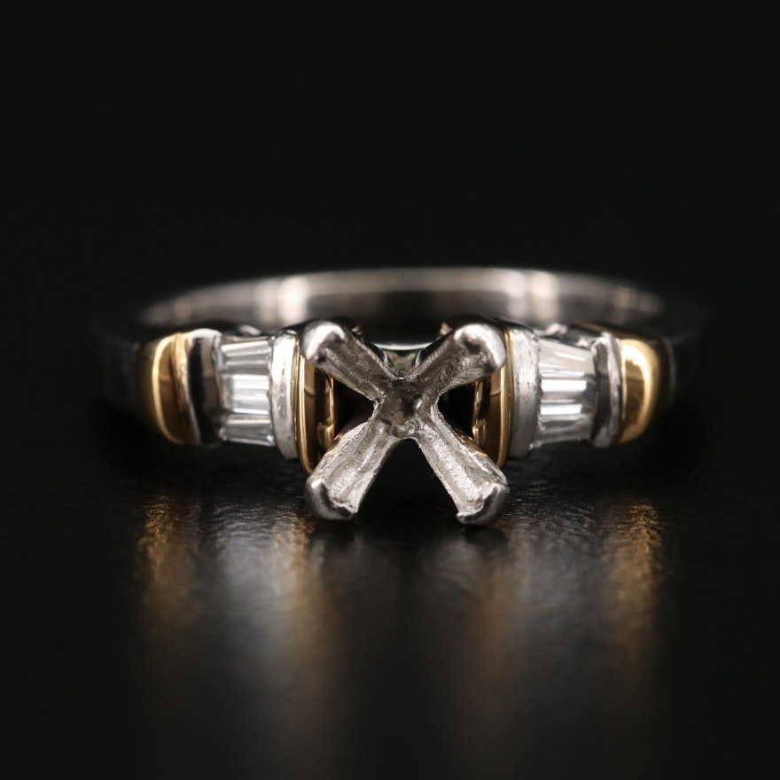 Platinum Diamond Semi-Mount Ring with 18K Accents