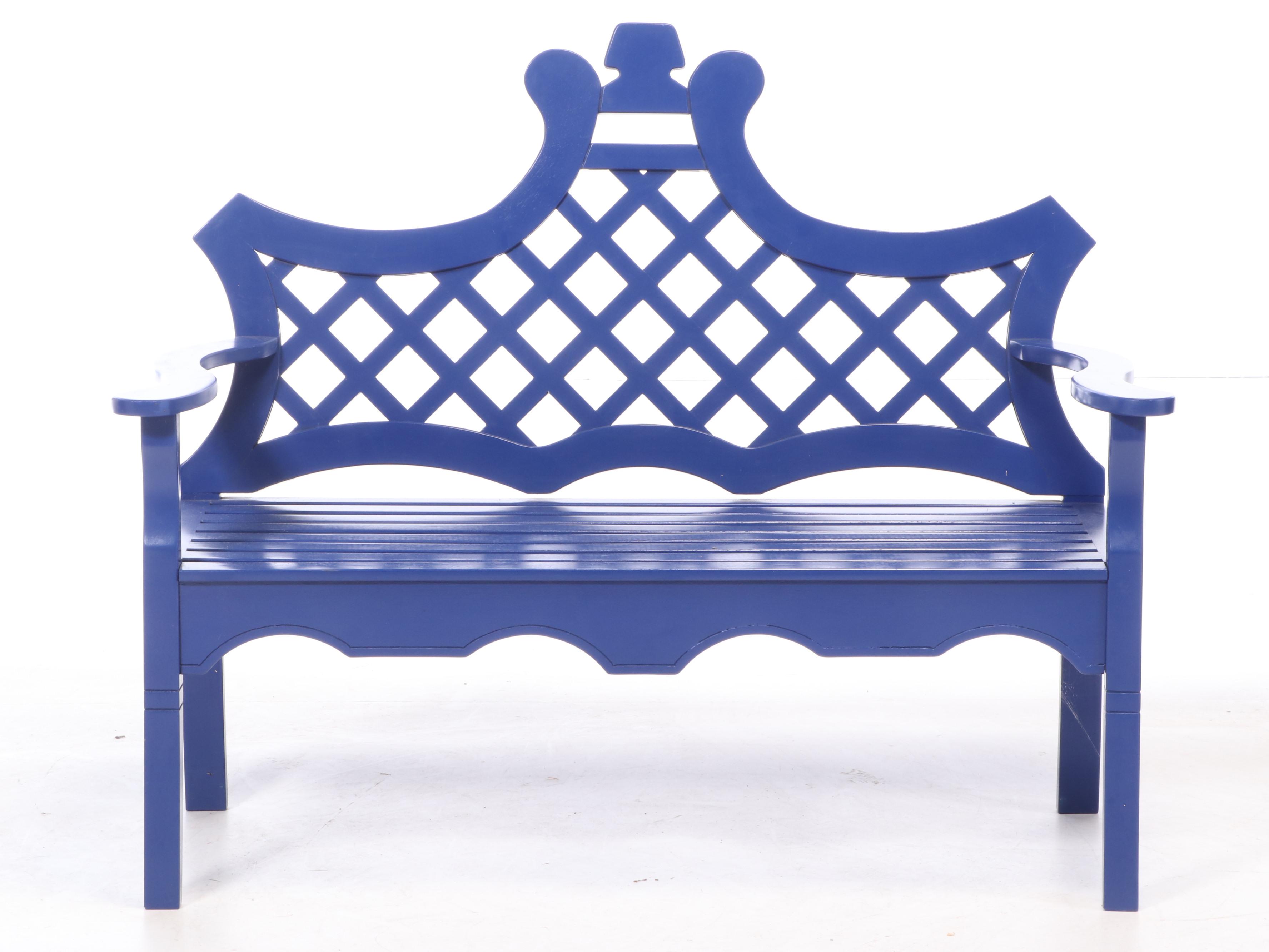 Contemporary "Luciana" Blue-Painted Wood Bench