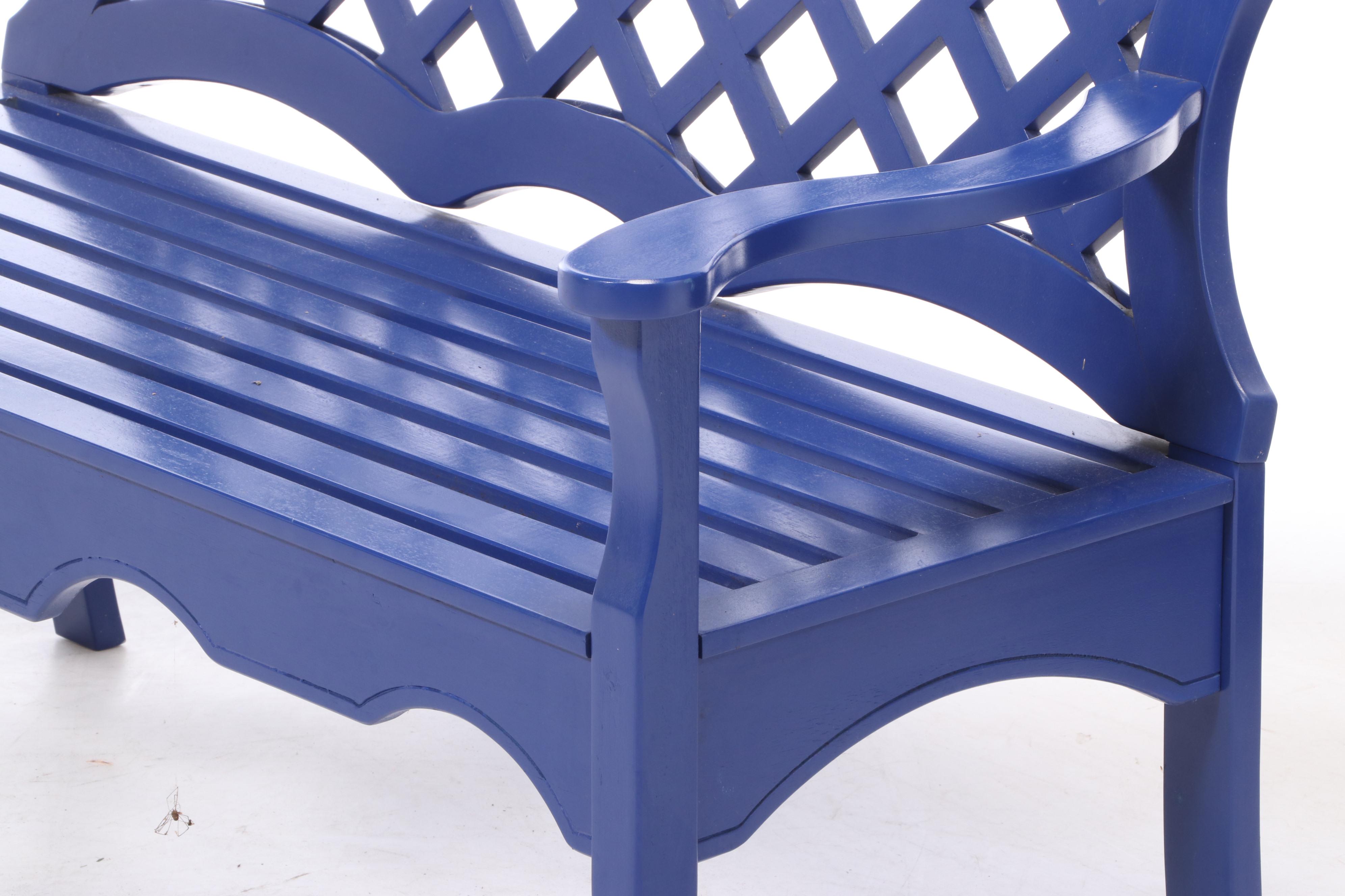 Contemporary "Luciana" Blue-Painted Wood Bench