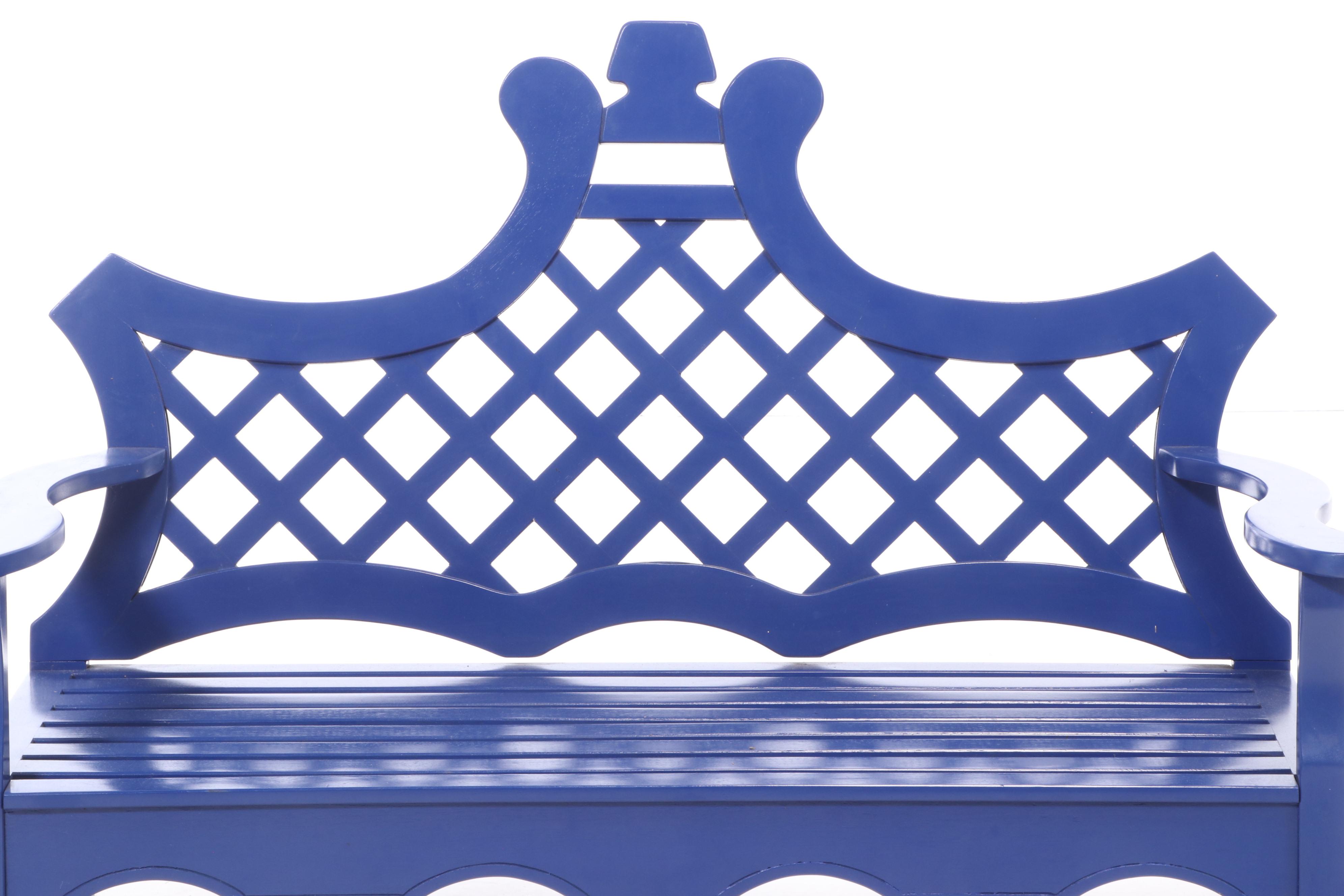 Contemporary "Luciana" Blue-Painted Wood Bench