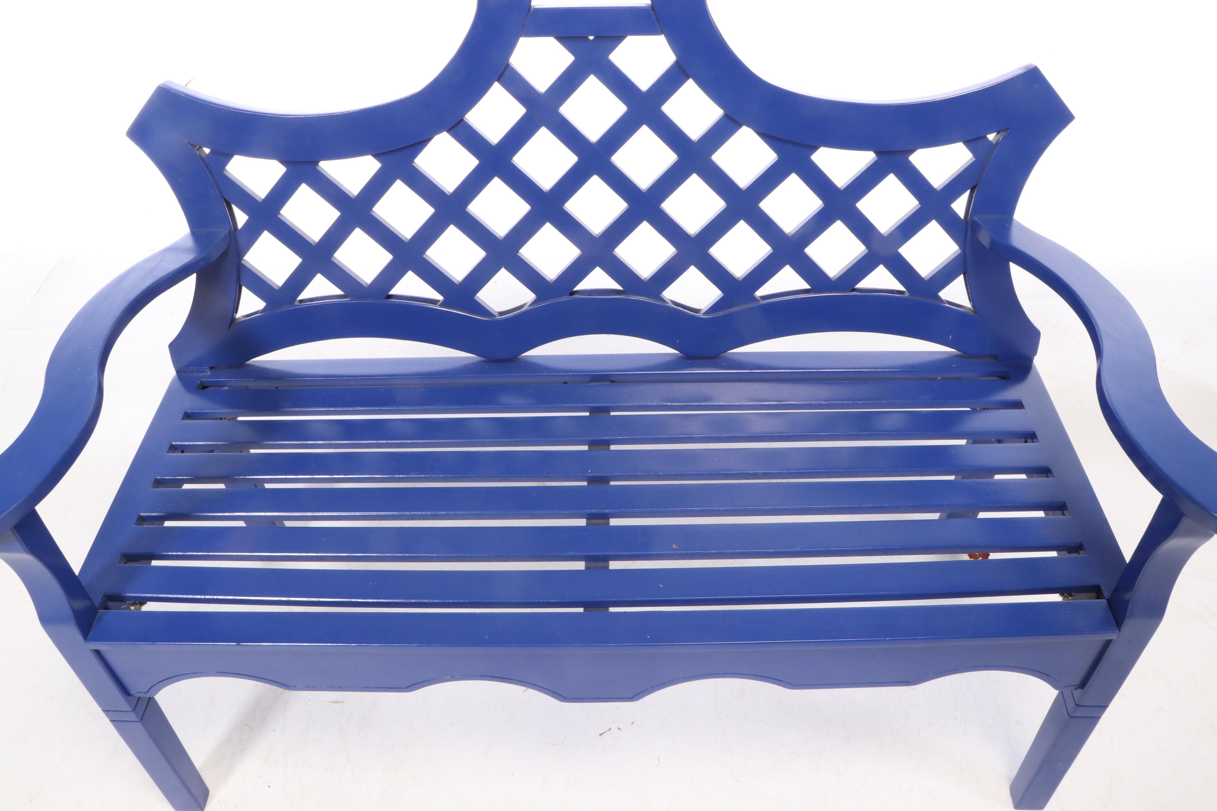 Contemporary "Luciana" Blue-Painted Wood Bench