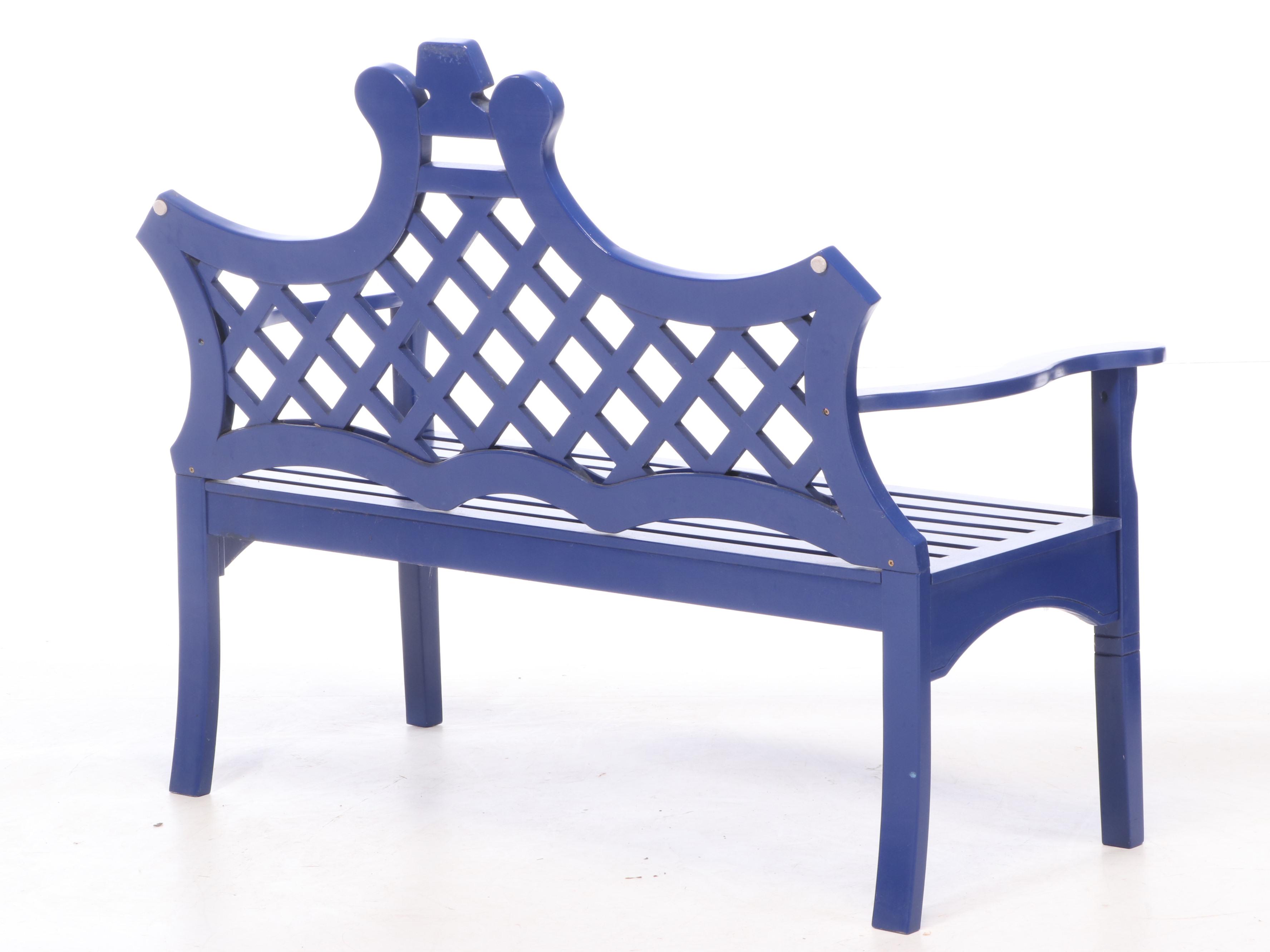 Contemporary "Luciana" Blue-Painted Wood Bench