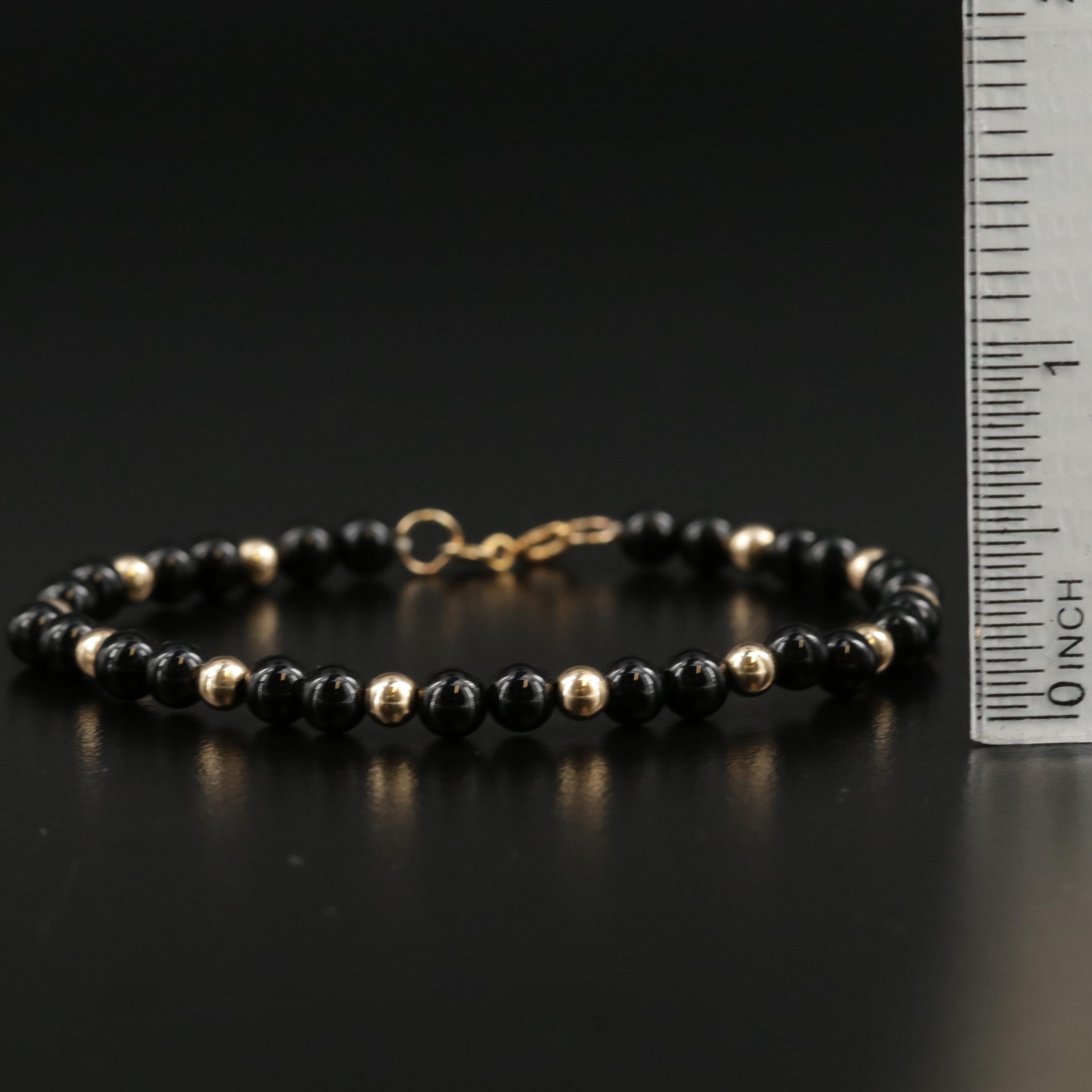 Antique Enamel Drop Earrings With 14K Gold Black Onyx Bead Bracelet