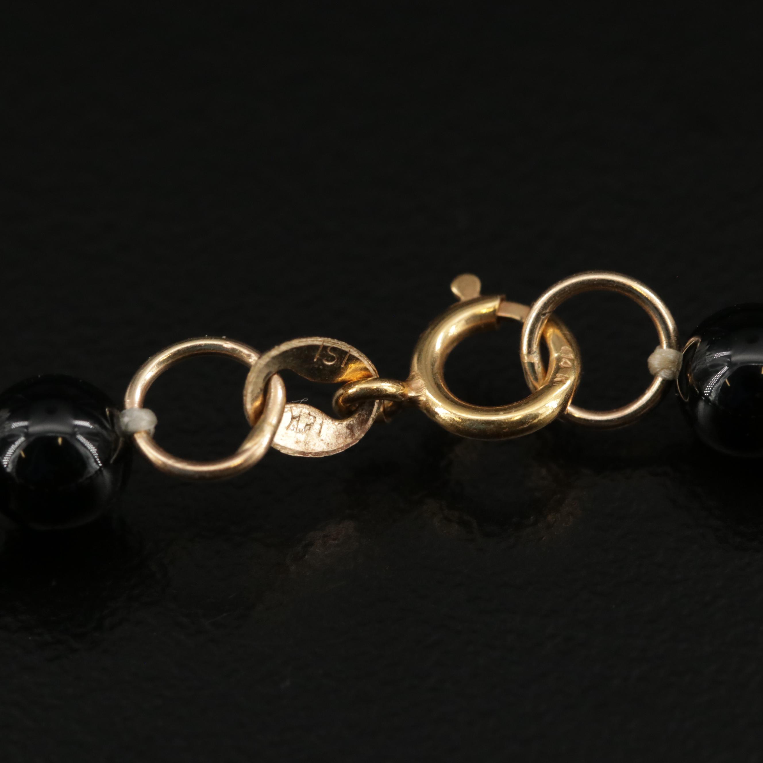 Antique Enamel Drop Earrings With 14K Gold Black Onyx Bead Bracelet