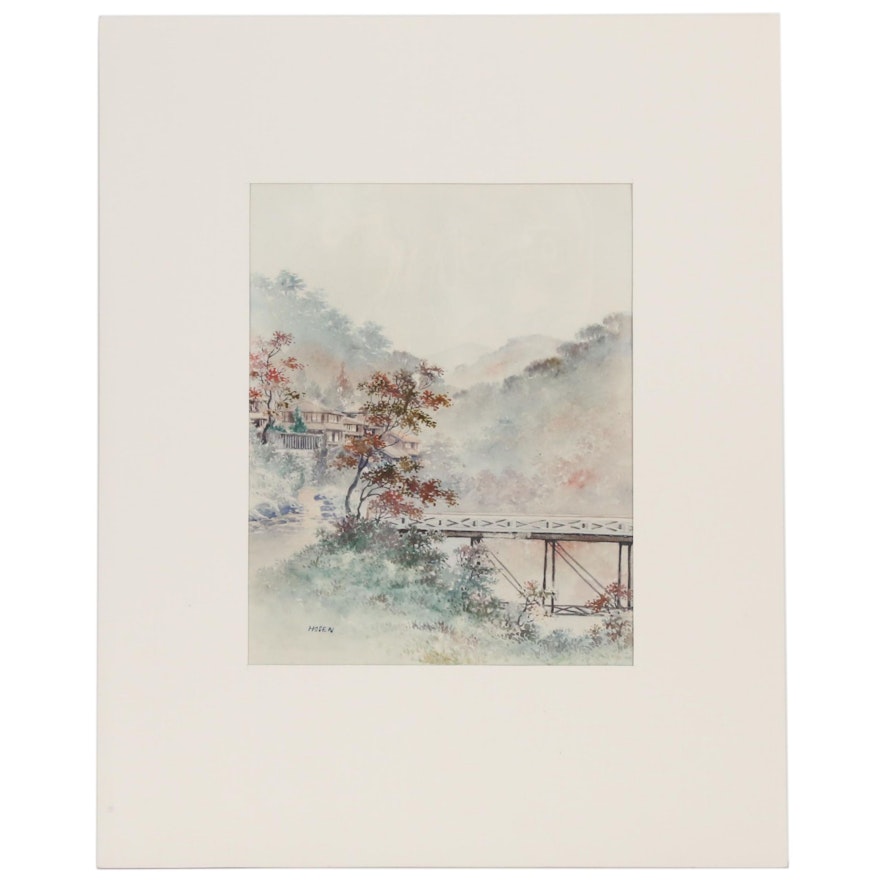 Japanese Watercolor Painting "Miyanoshita, Hakone", Early to Mid 20th Century