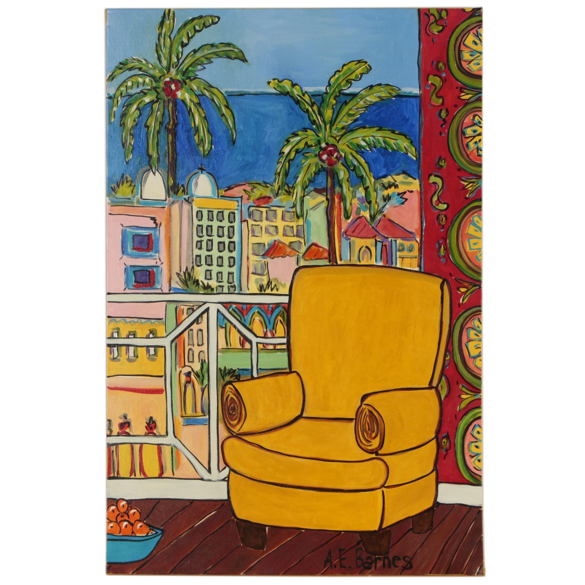 A.E. Barnes Acrylic Painting of Interior Scene