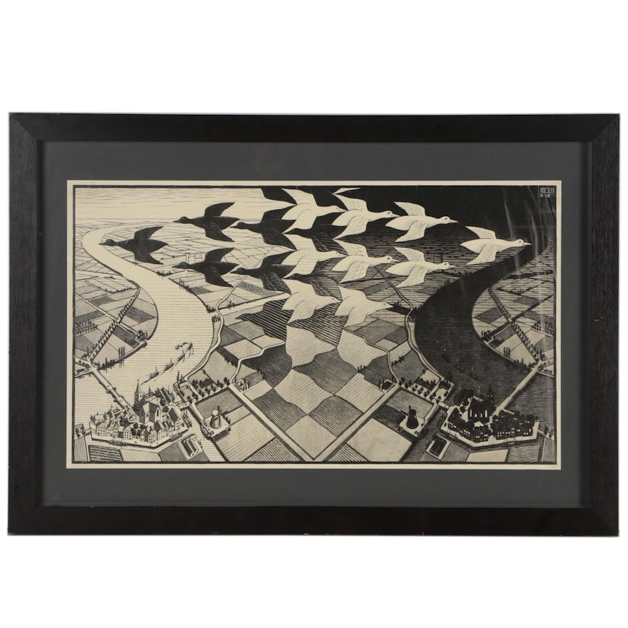 Offset Lithograph after M.C. Escher "Day and Night"