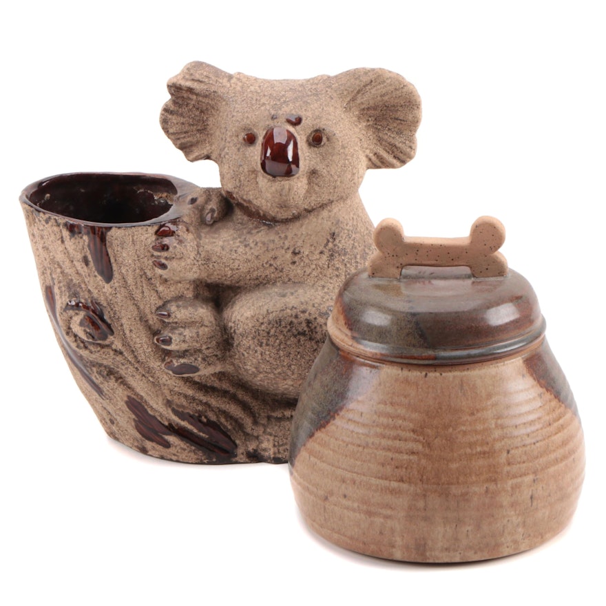 Royal Haeger Koala Planter with Handcrafted Earthenware Pet Treat Jar