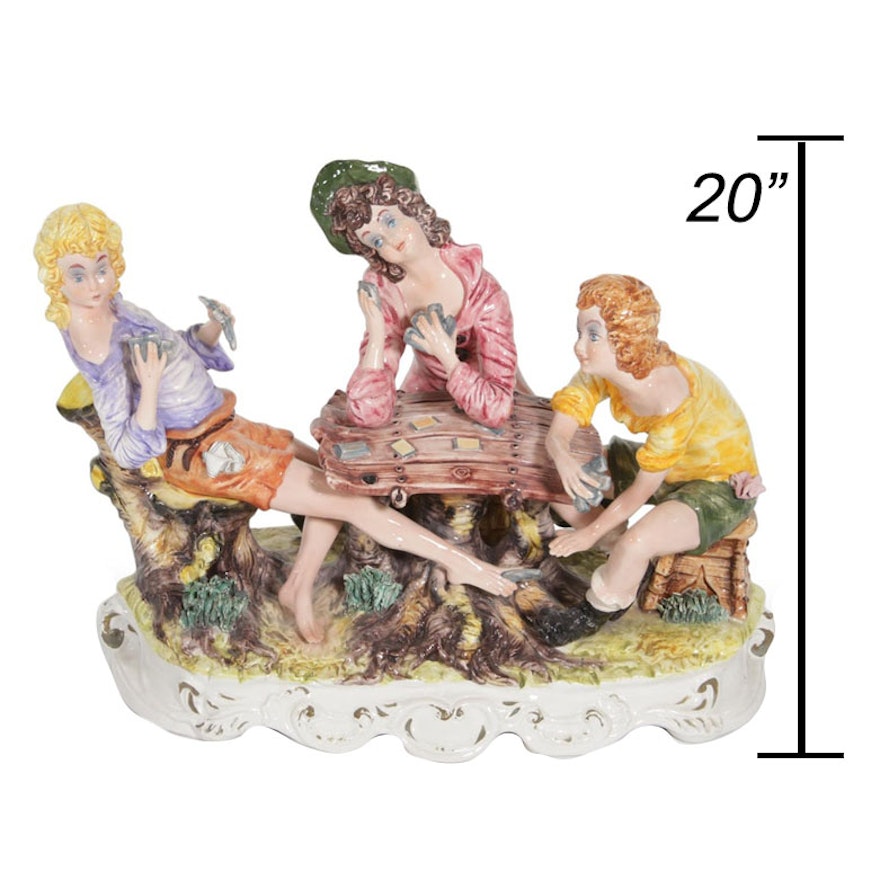 Capodimonte Hand-Painted Women Playing Cards Porcelain Figurine