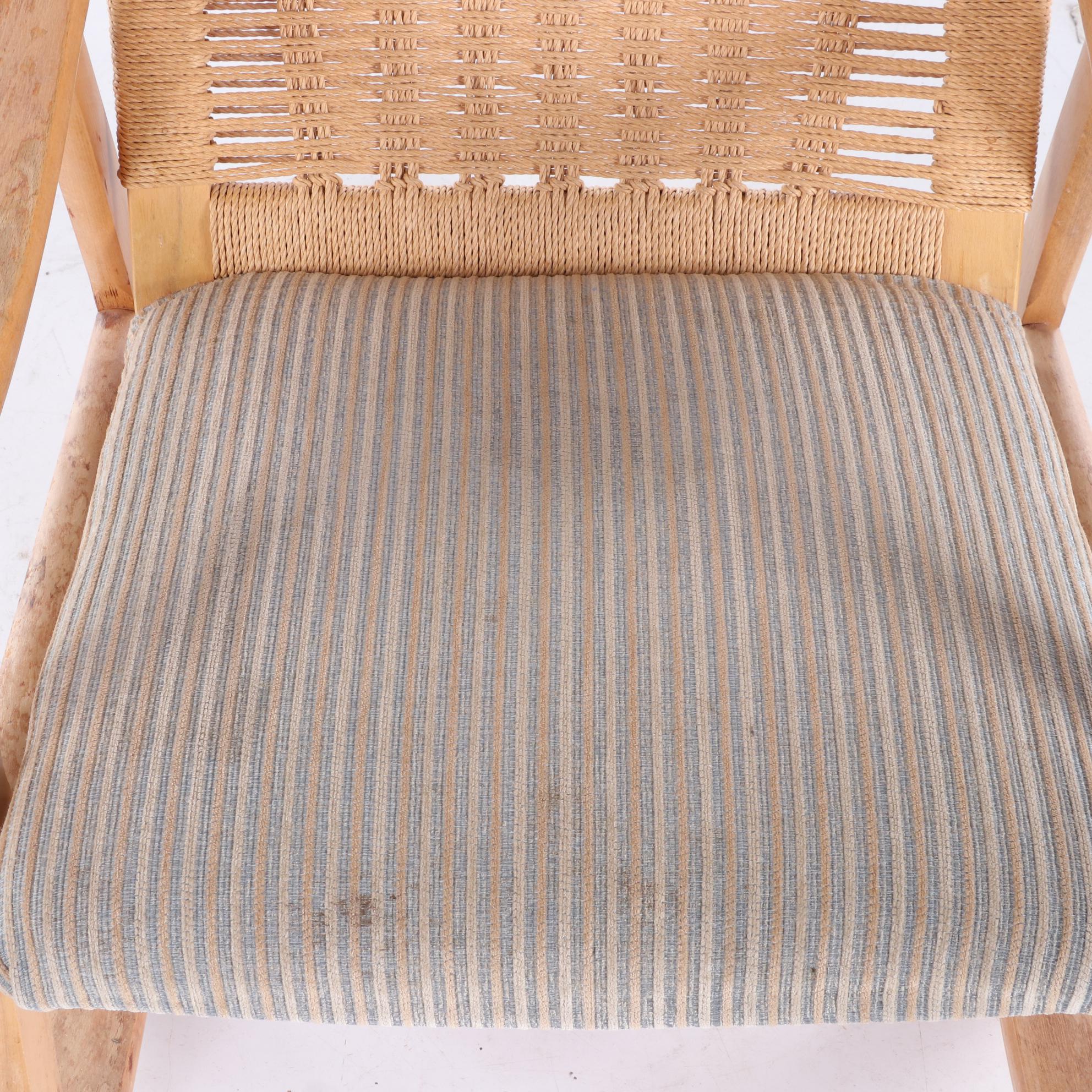 Modernist Beech Rocking Armchair with Woven Cord Back, Second Half 20th Century