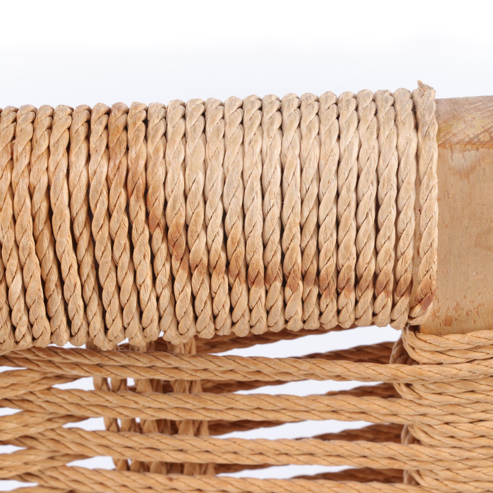 Modernist Beech Rocking Armchair with Woven Cord Back, Second Half 20th Century