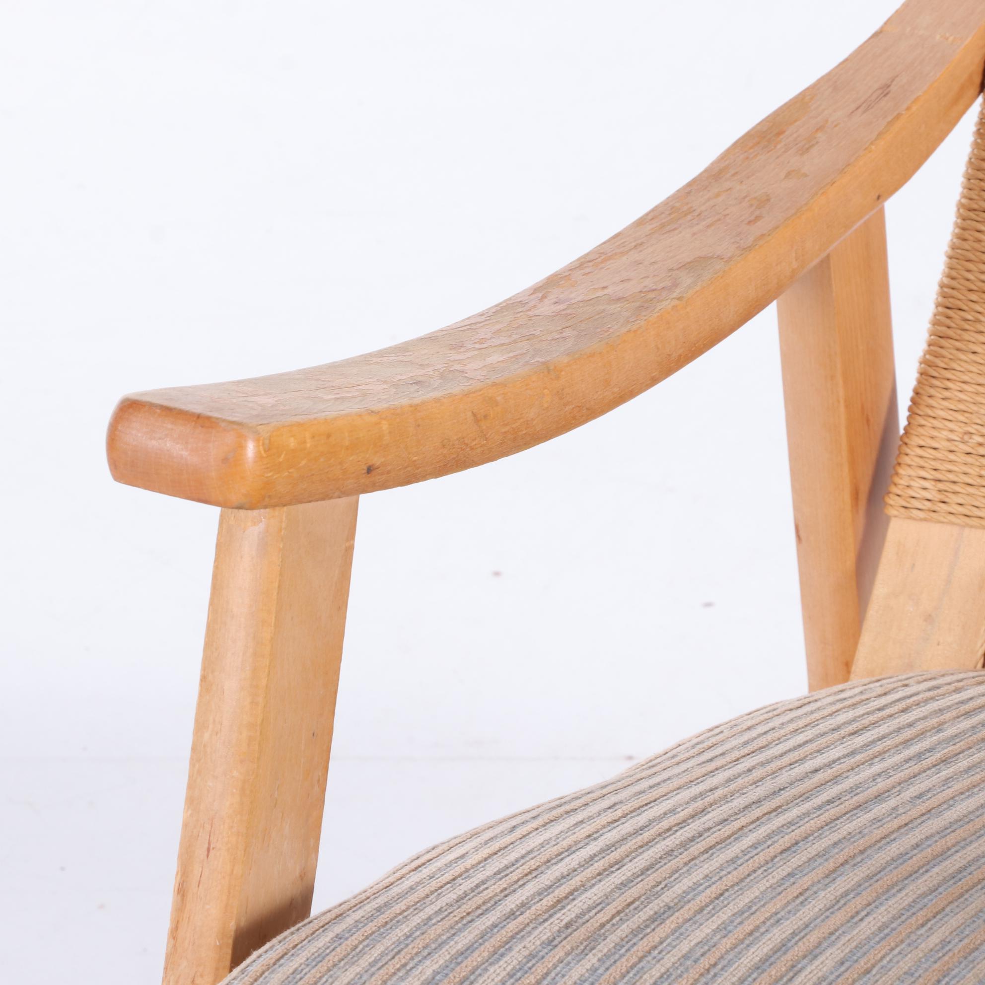 Modernist Beech Rocking Armchair with Woven Cord Back, Second Half 20th Century