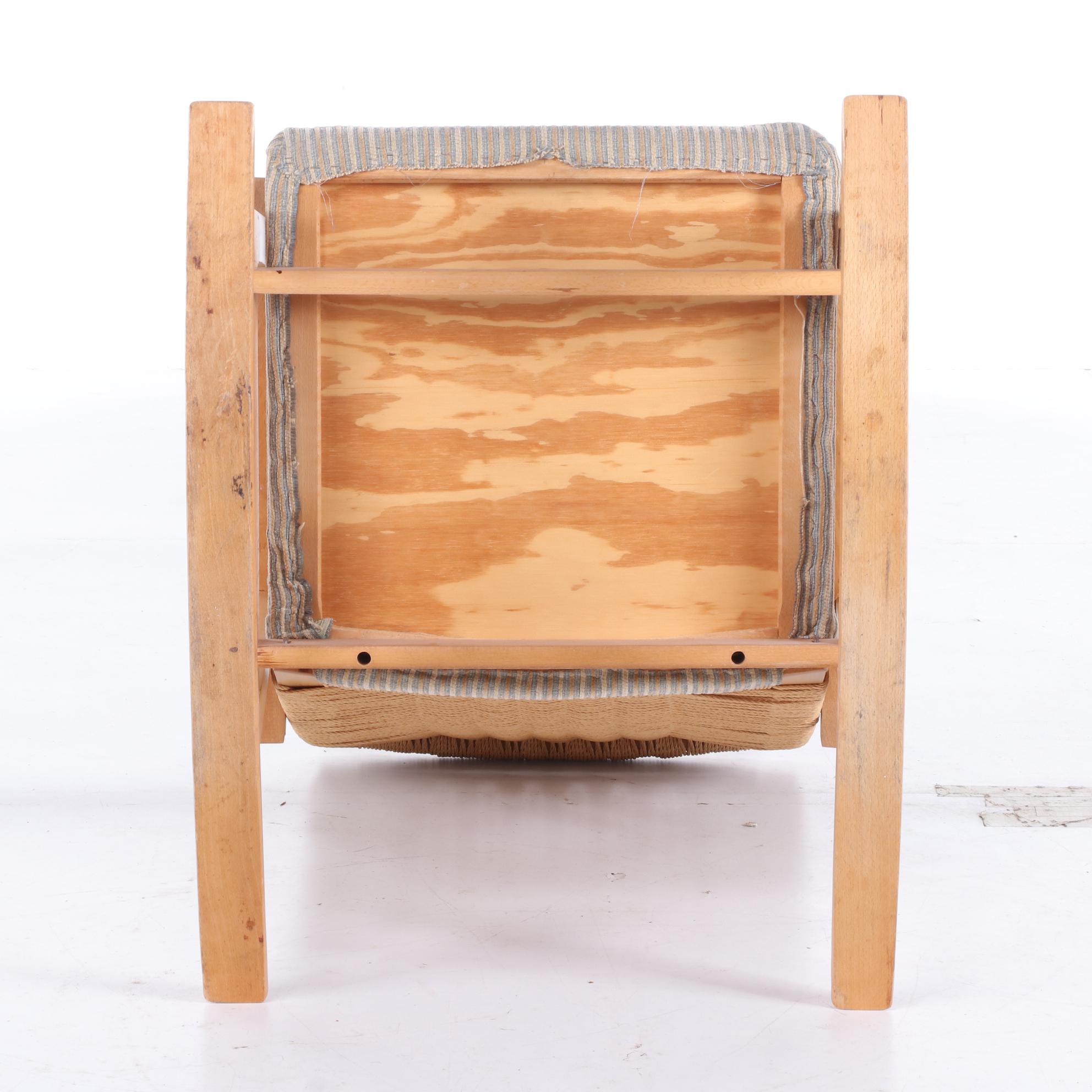 Modernist Beech Rocking Armchair with Woven Cord Back, Second Half 20th Century