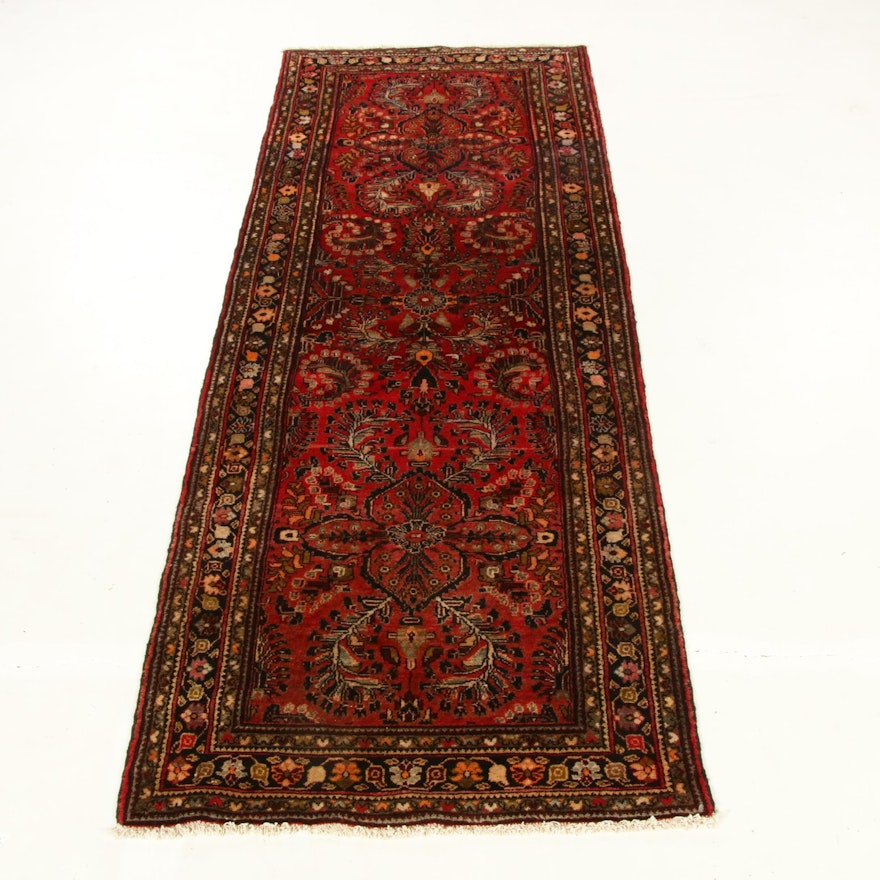 3'8 x 10'2 Hand-Knotted Persian Lilihan Carpet Runner, 1970s