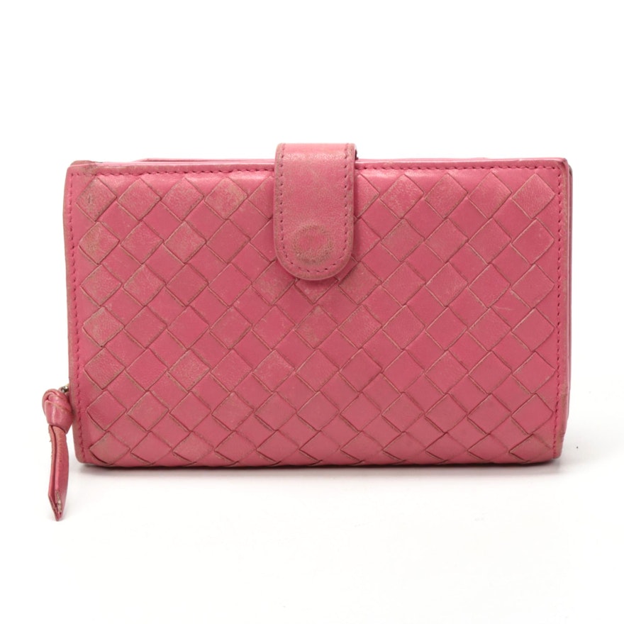 Bottega Veneta Continental Wallet in Pink Intrecciato Nappa Leather