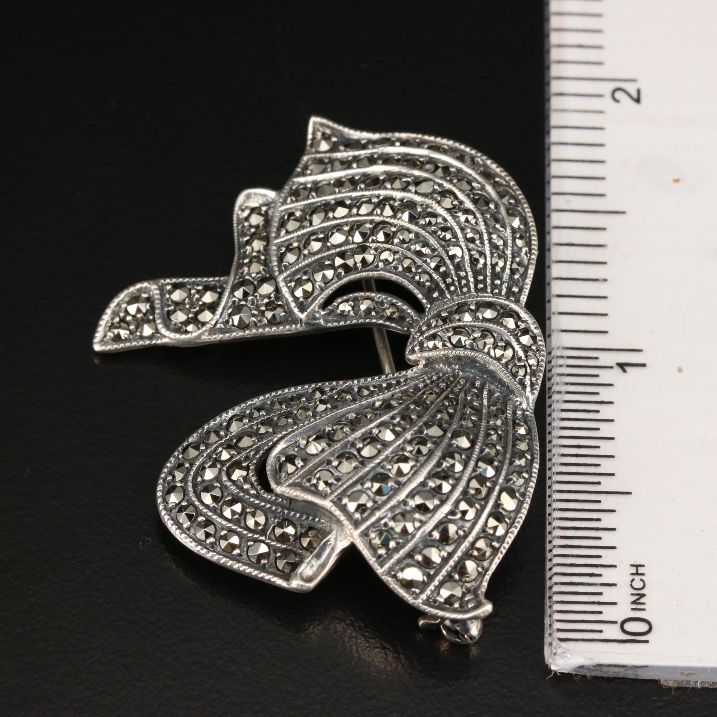 Sterling Silver Marcasite Brooches and Bracelet