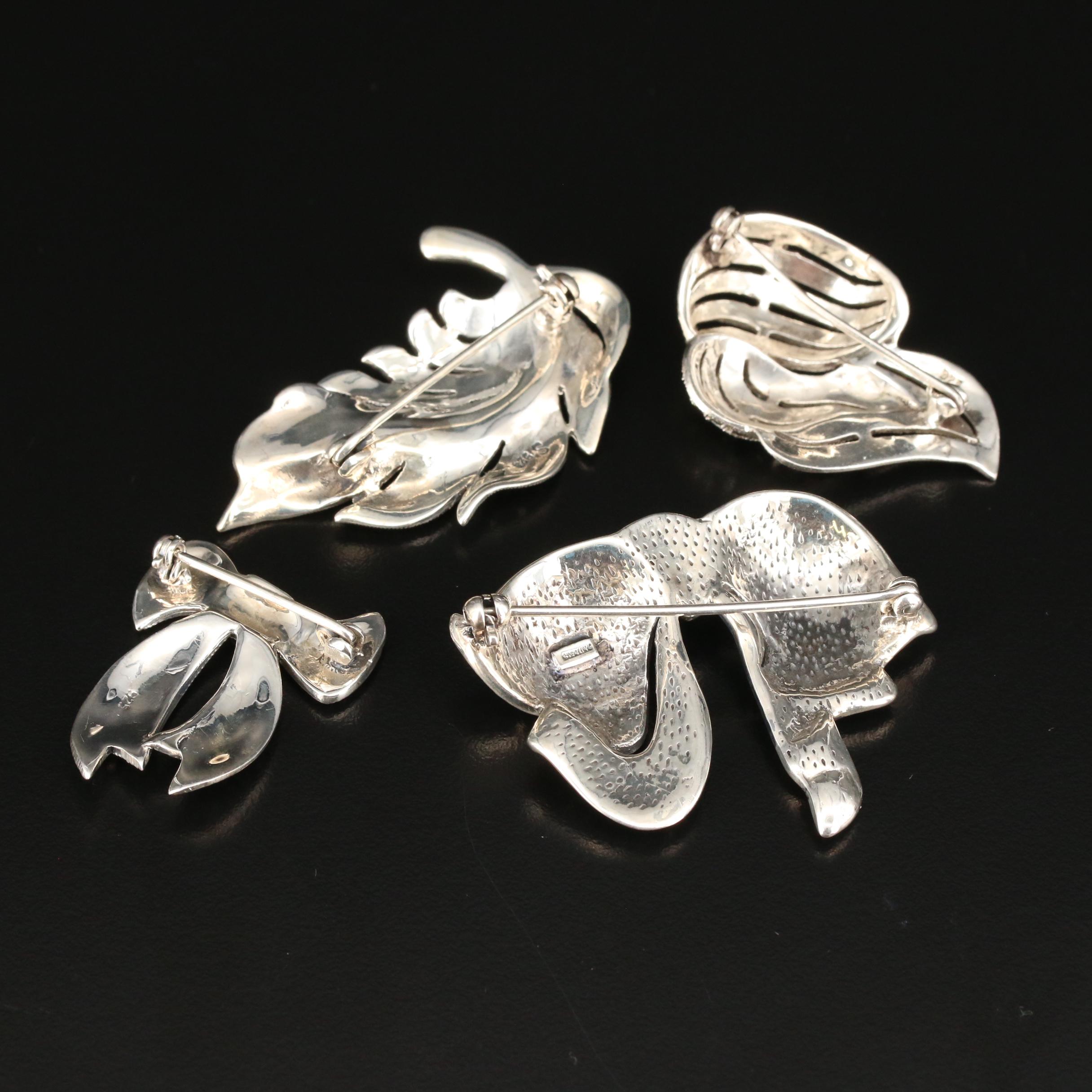 Sterling Silver Marcasite Brooches and Bracelet